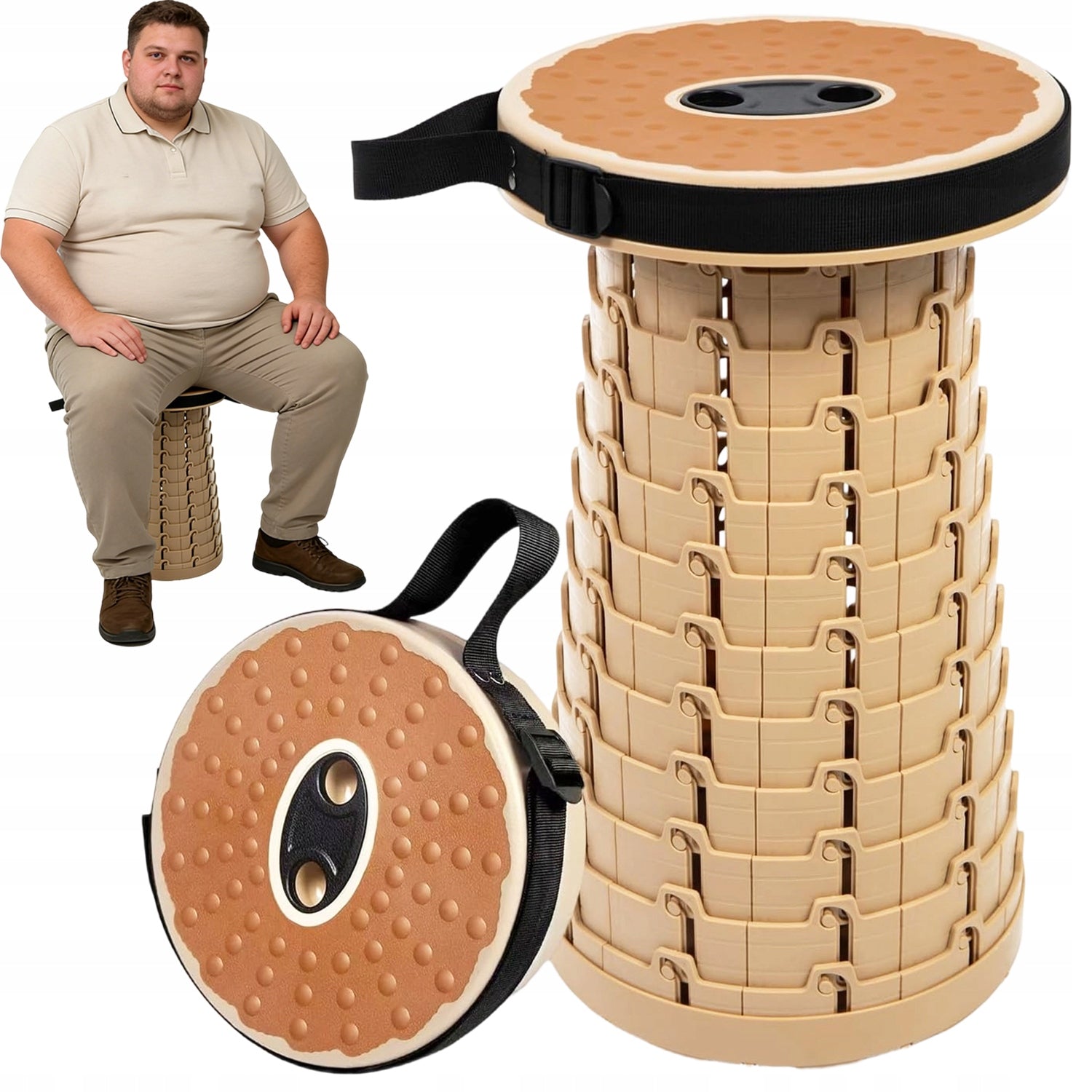 FOLDING CAMPING STOOL, LOAD CAPACITY 300 KG, HEIGHT ADJUSTMENT, PORTABLE