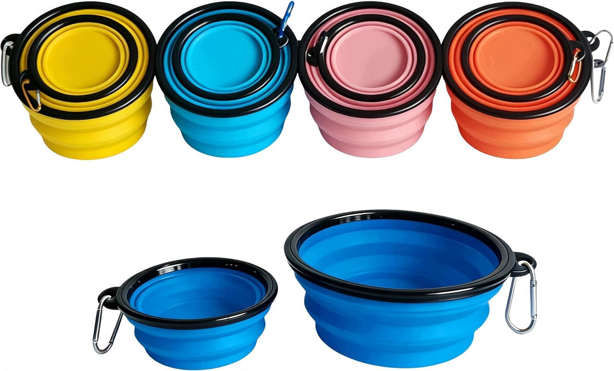 FOLDING CAT DOG BOWLS WITH CARABINER 2-PACK TRAVEL