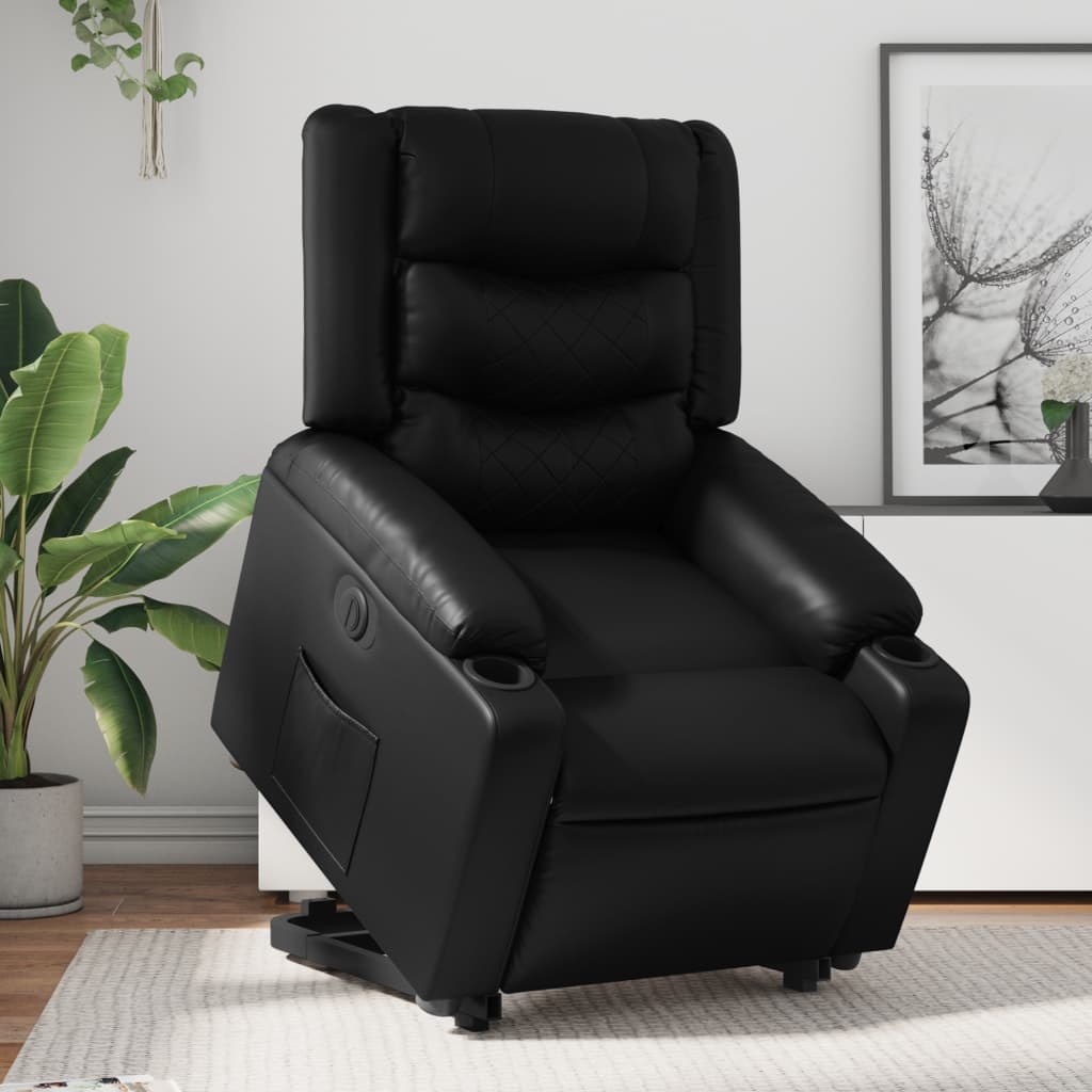 FOLDING CHAIR UPRIGHT ELECTRIC BLACK FAUX LEATHER