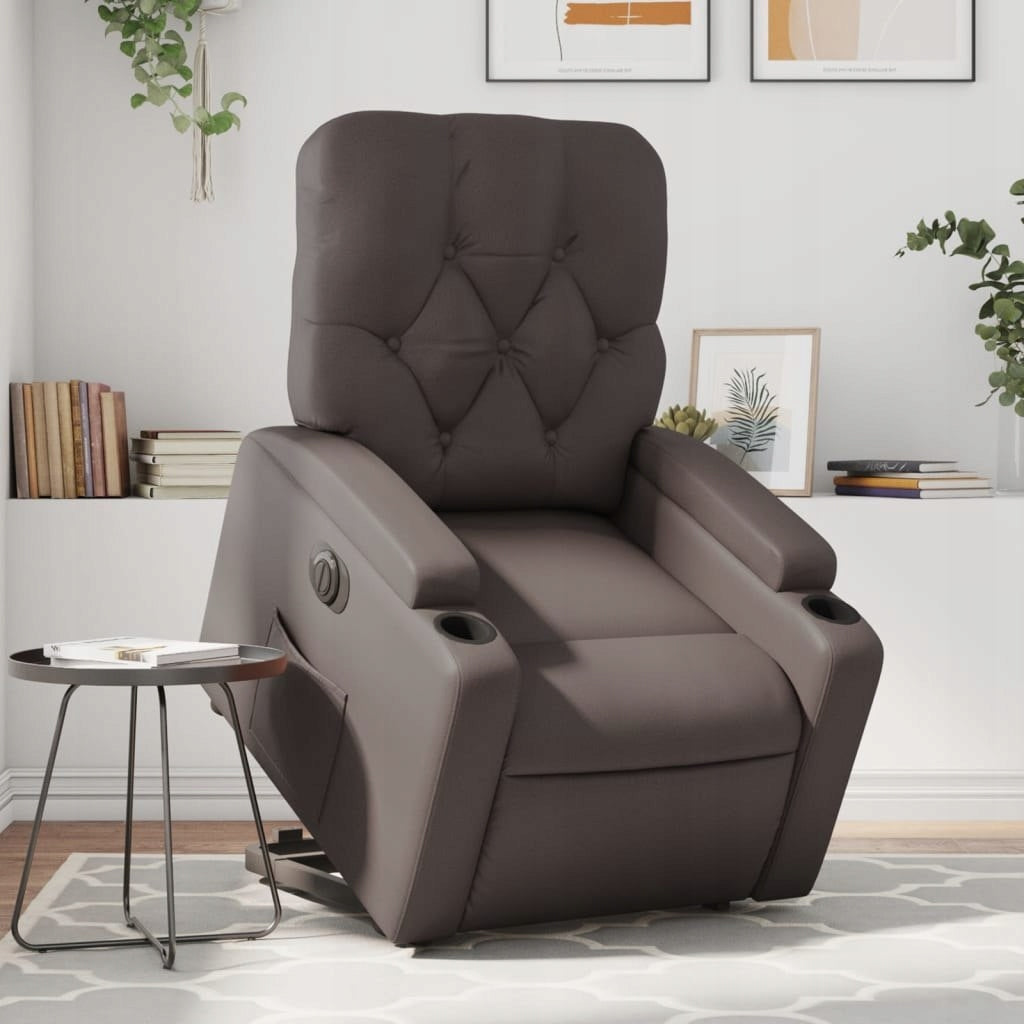 FOLDING CHAIR UPRIGHT ELECTRIC BROWN FAUX LEATHER