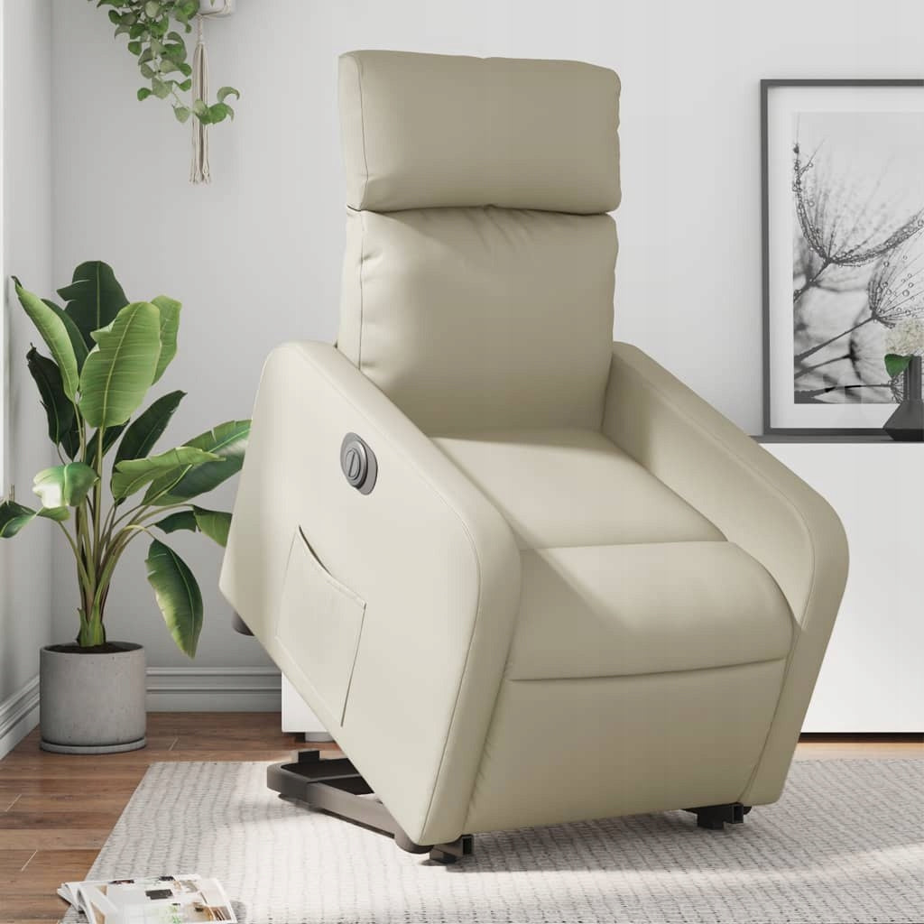 FOLDING CHAIR UPRIGHT ELECTRIC CREAM FAUX LEATHER