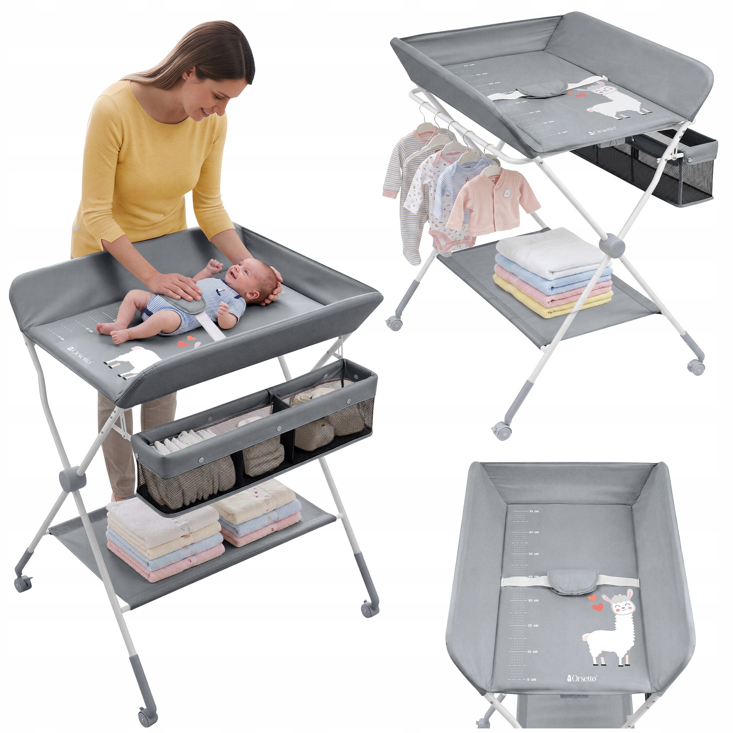 FOLDING CHANGING TABLE ON WHEELS WITH ORGANIZER ORSETTO DARK GREY