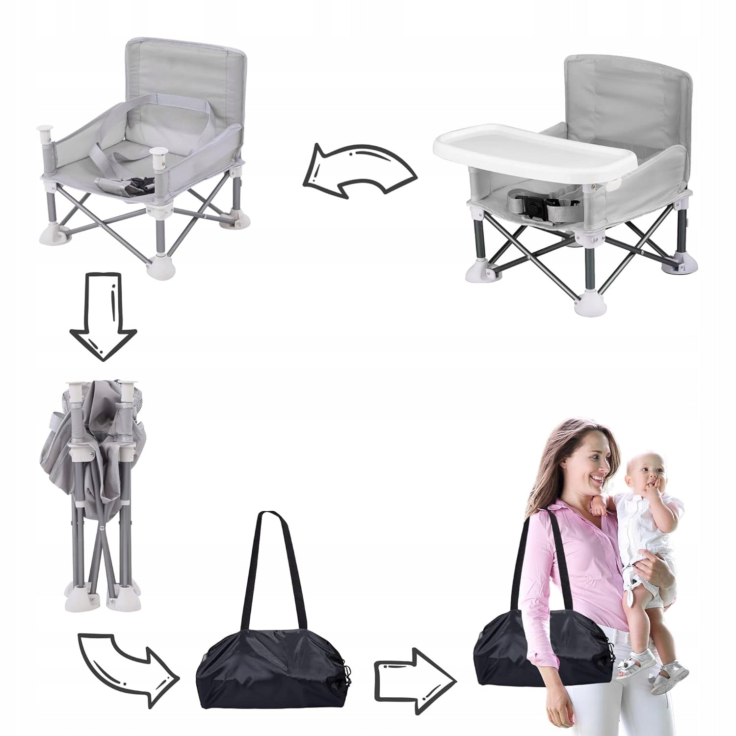 FOLDING CHILDREN'S CHAIR DURABLE ALUMINUM FRAMES ACCESSORY POCKET Color white