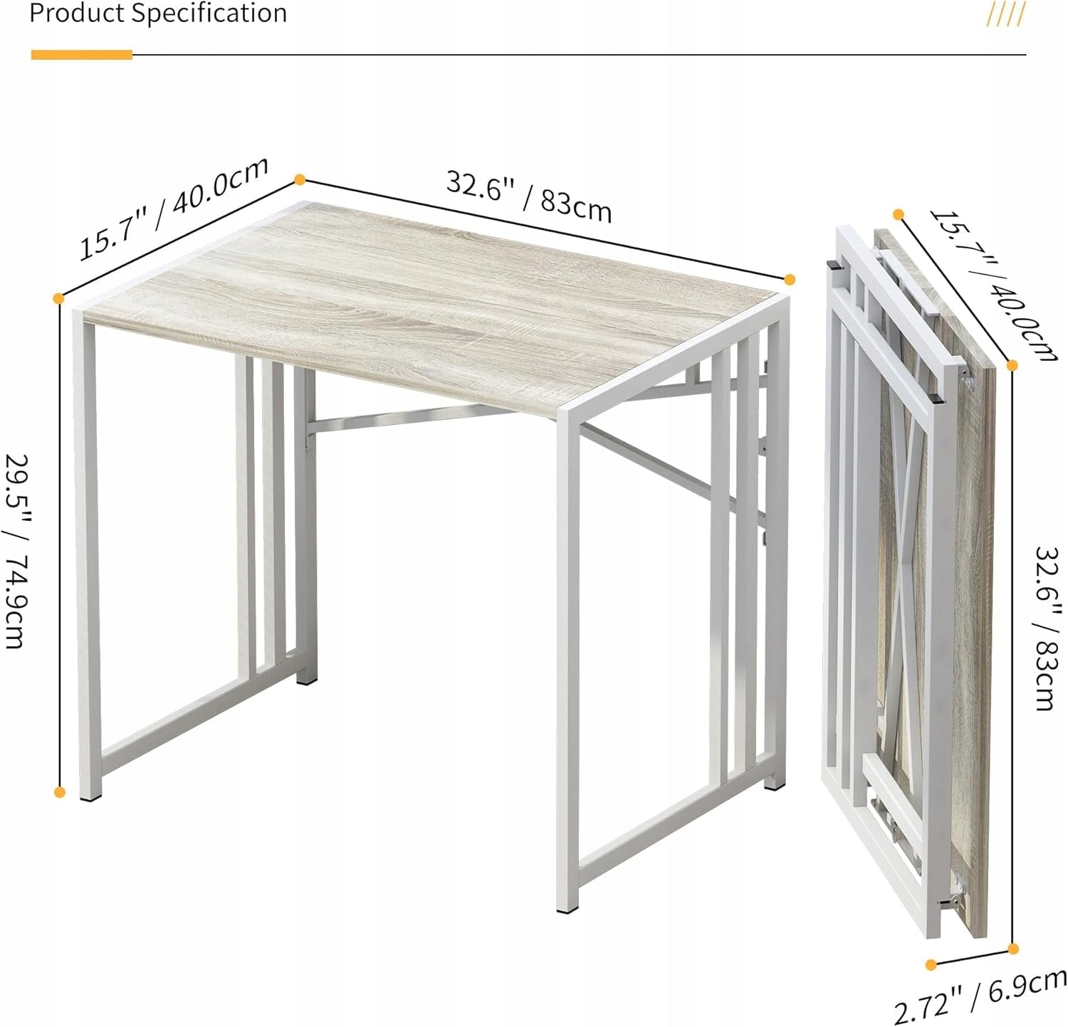 FOLDING DESK 80x40 cm PORTABLE TABLE WITHOUT ASSEMBLY WHITE TABLE for learning Manufacturer code BIURKO SKŁADANE