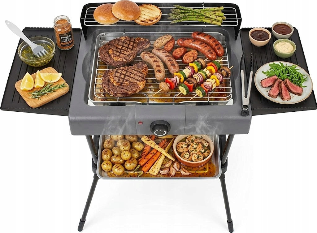 FOLDING ELECTRIC GRILL Standing 2400W 3-SHELVES WINTER/SUMMER ADJUSTMENT 2in1 Packaging status original