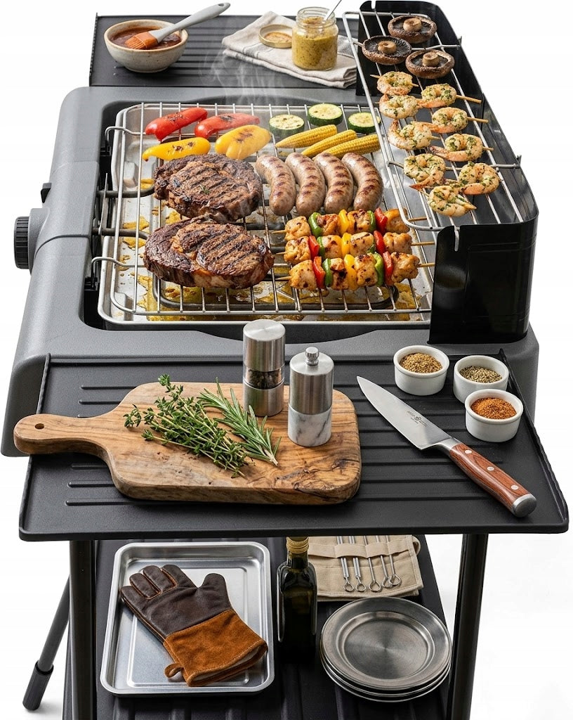 FOLDING ELECTRIC GRILL Standing 2400W 3-SHELVES WINTER/SUMMER ADJUSTMENT 2in1 Power rating 2400 W