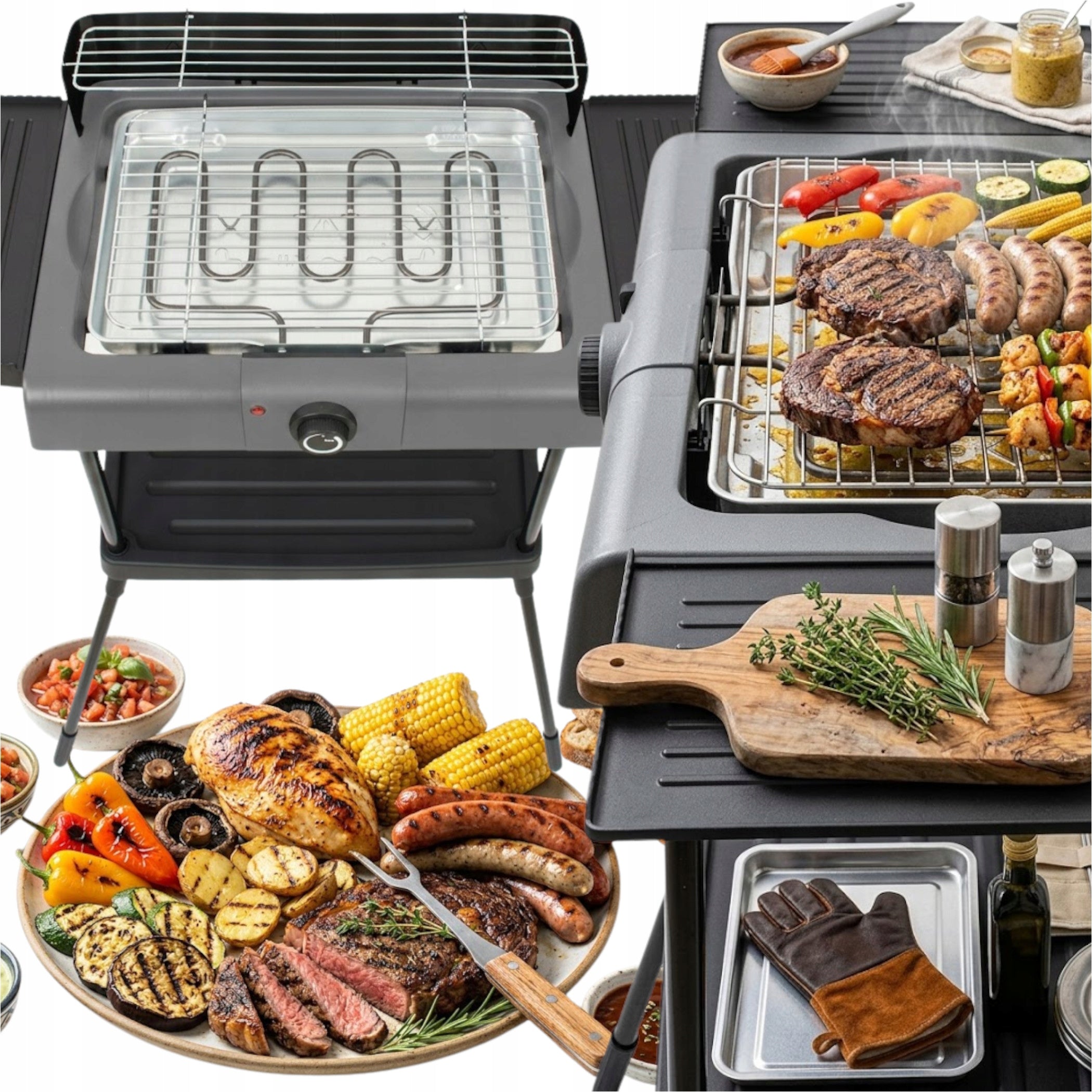 FOLDING ELECTRIC GRILL Standing 2400W 3-SHELVES WINTER/SUMMER ADJUSTMENT 2in1