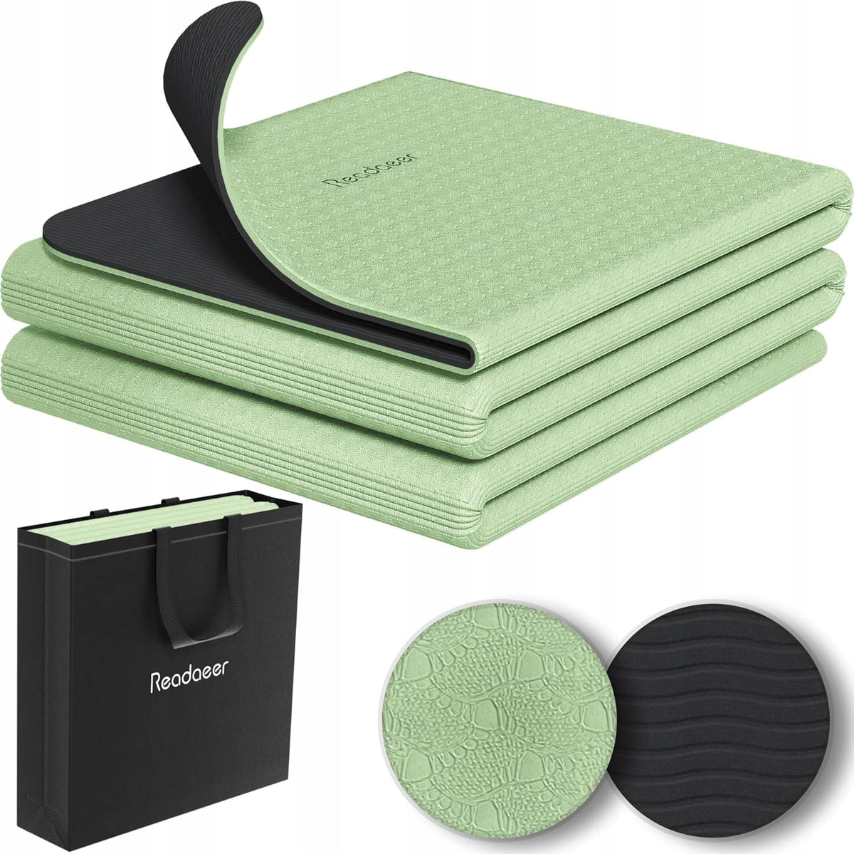 FOLDING FITNESS YOGA MAT NON-SLIP CARRYING BAG GREEN