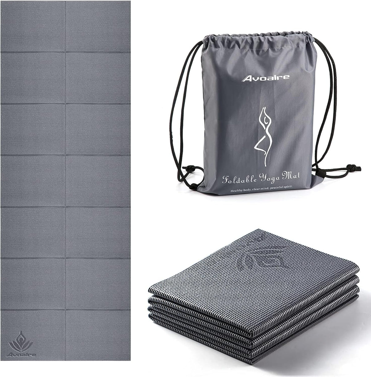 FOLDING FITNESS YOGA MAT PORTABLE TRAVEL NON-SLIP GREY