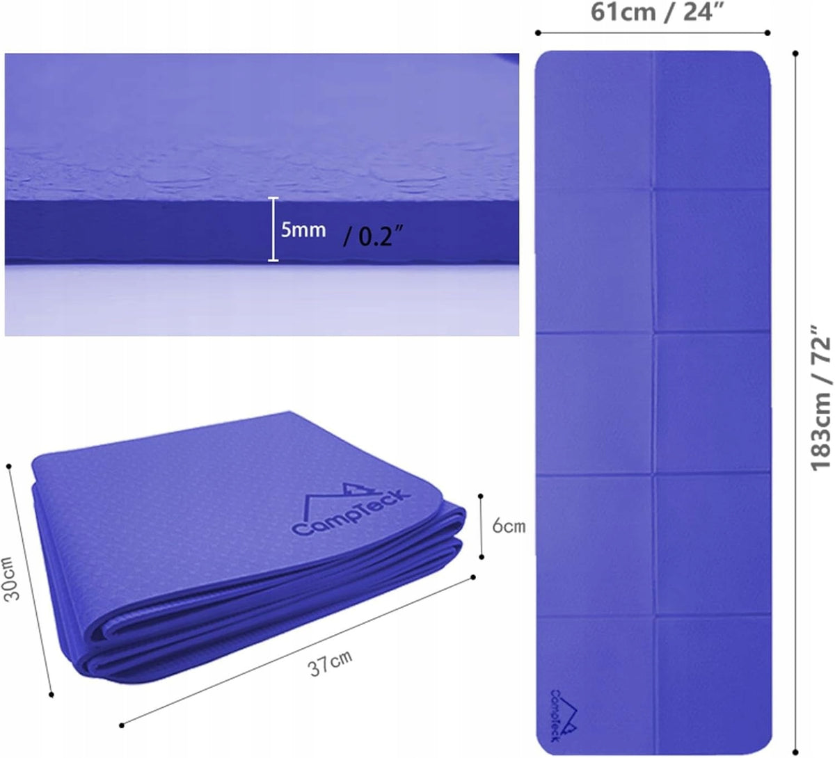 FOLDING FITNESS YOGA MAT PORTABLE TRAVEL NON-SLIP PURPLE Color purple