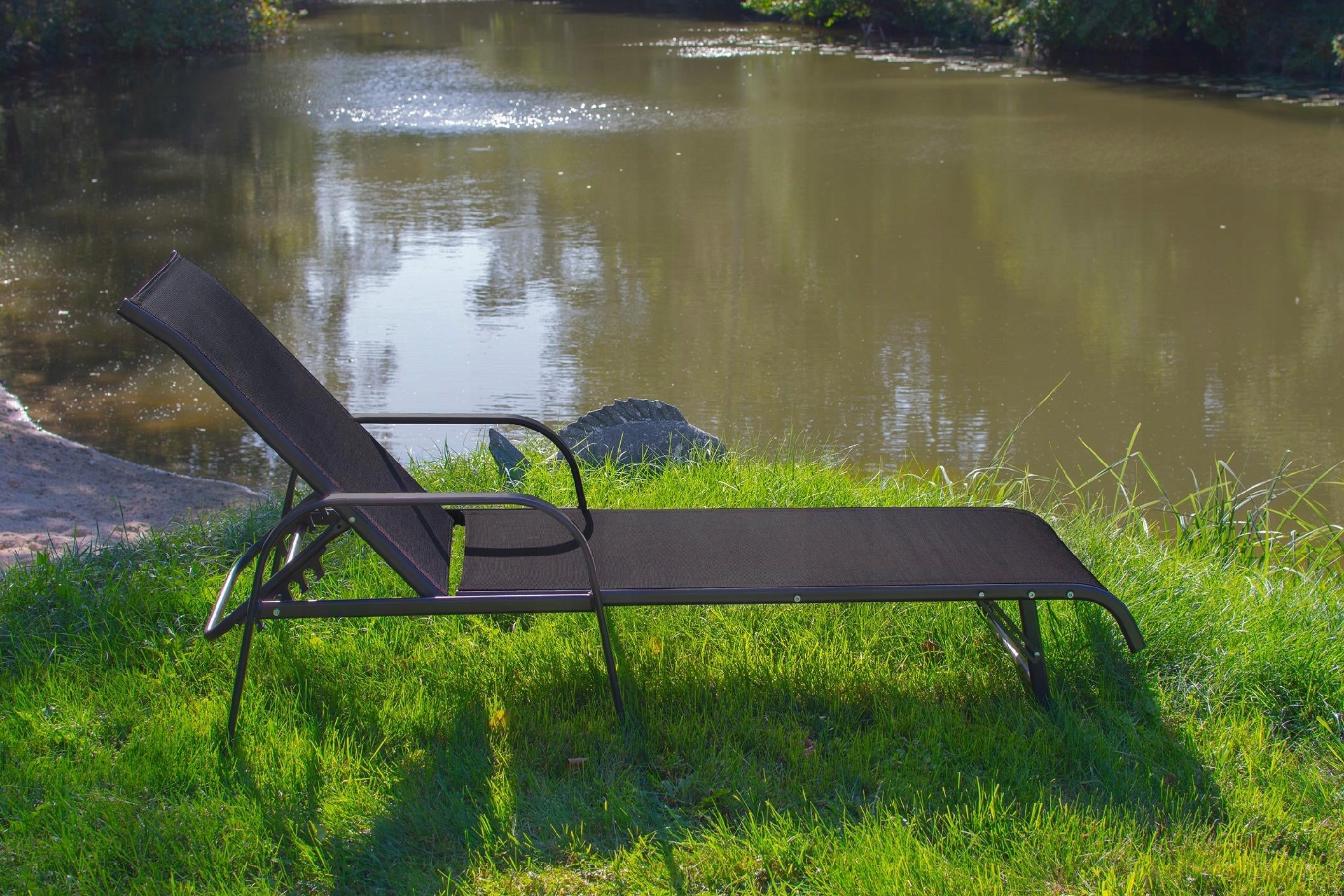 FOLDING GARDEN COUCH ADJUSTABLE BACKREST STEEL BEACH CHAIR SUN LOUNGER Kind sunbed
