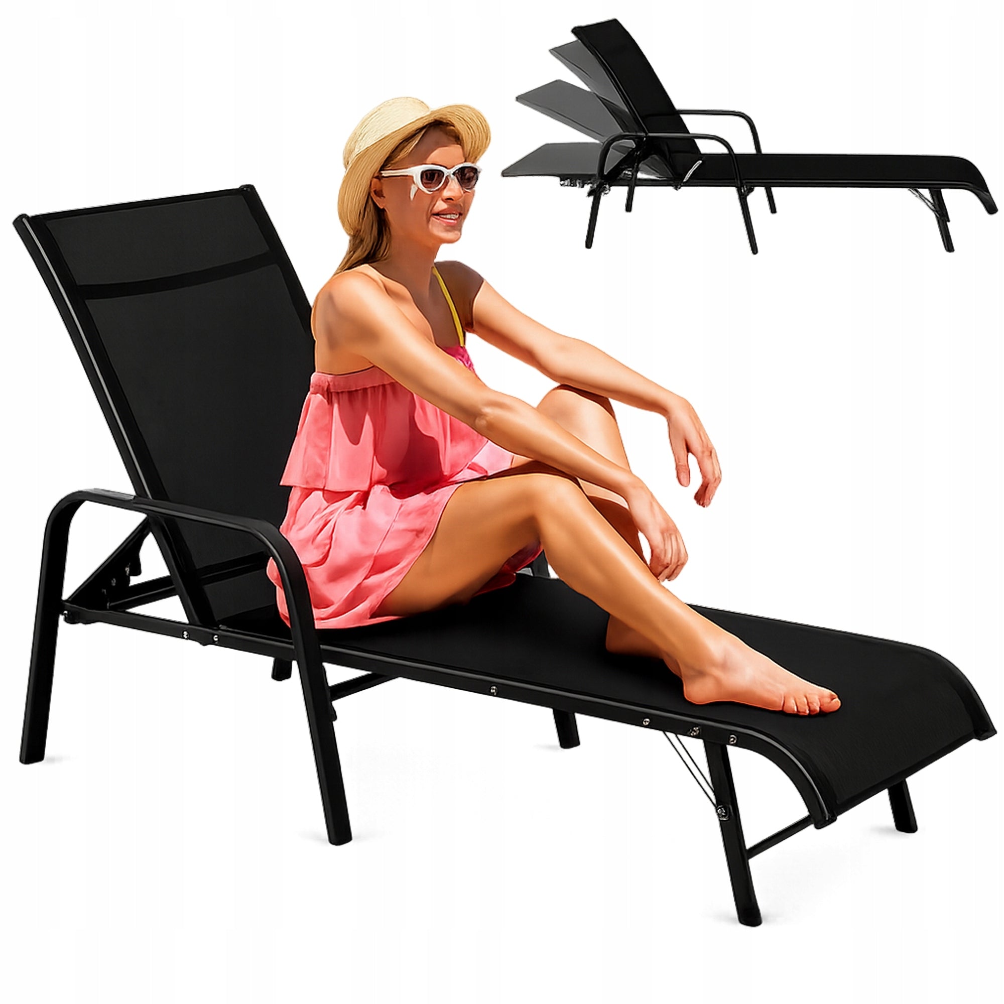FOLDING GARDEN COUCH ADJUSTABLE BACKREST STEEL BEACH CHAIR SUN LOUNGER