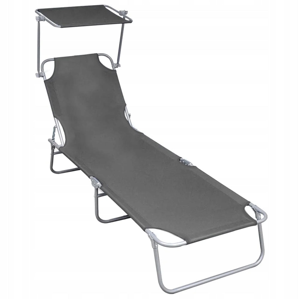 FOLDING GARDEN COUCH WITH CANOPY GREY STEEL BEACH CHAIR SUN LOUNGER EAN (GTIN) 5900410282124