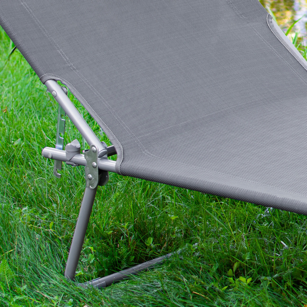 FOLDING GARDEN COUCH WITH CANOPY GREY STEEL BEACH CHAIR SUN LOUNGER Length (longer side) 183 cm