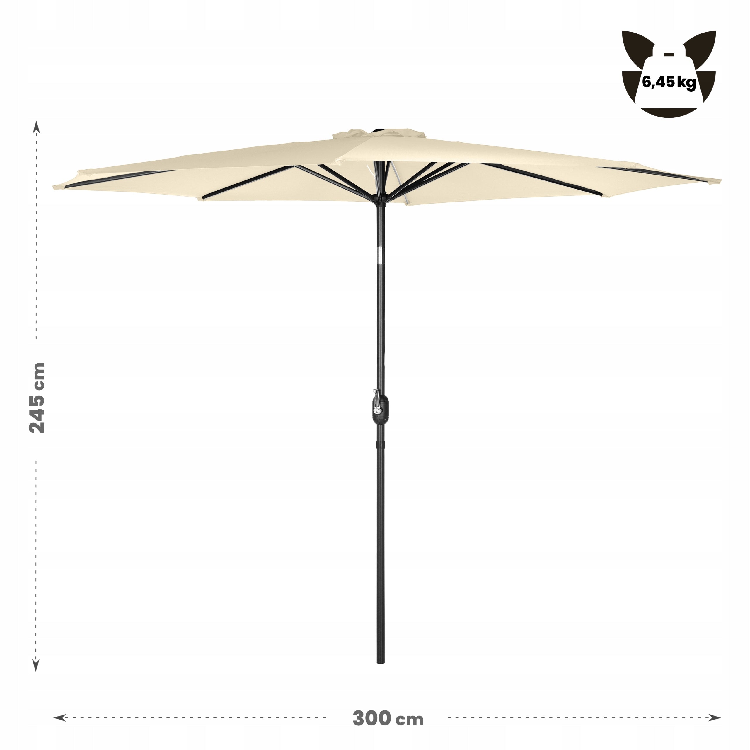 FOLDING GARDEN UMBRELLA WITH CRANK 300CM BROKEN TERRACE BALCONY LUVERNO Product height 245 cm
