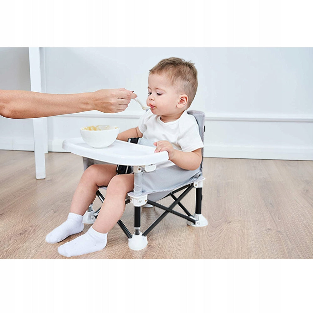 FOLDING HIGH CHAIR WITH TRAY STRAPS AND POCKET 31*31*37CM Color shades of gray and silver