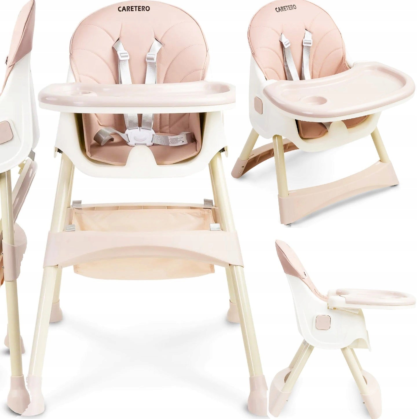 FOLDING HIGHCHAIR Seat 2in1 2x tray basket pink
