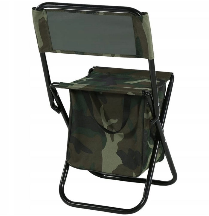 FOLDING HIKING CHAIR SMALL FISHING WITH BACKREST AND CAMO THERMOBAG Color green