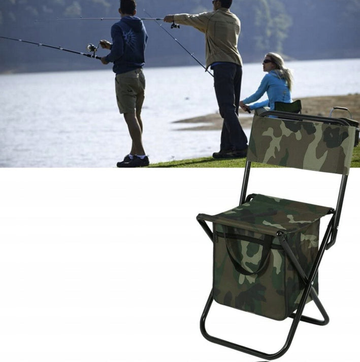 FOLDING HIKING CHAIR SMALL FISHING WITH BACKREST AND CAMO THERMOBAG Kind chair