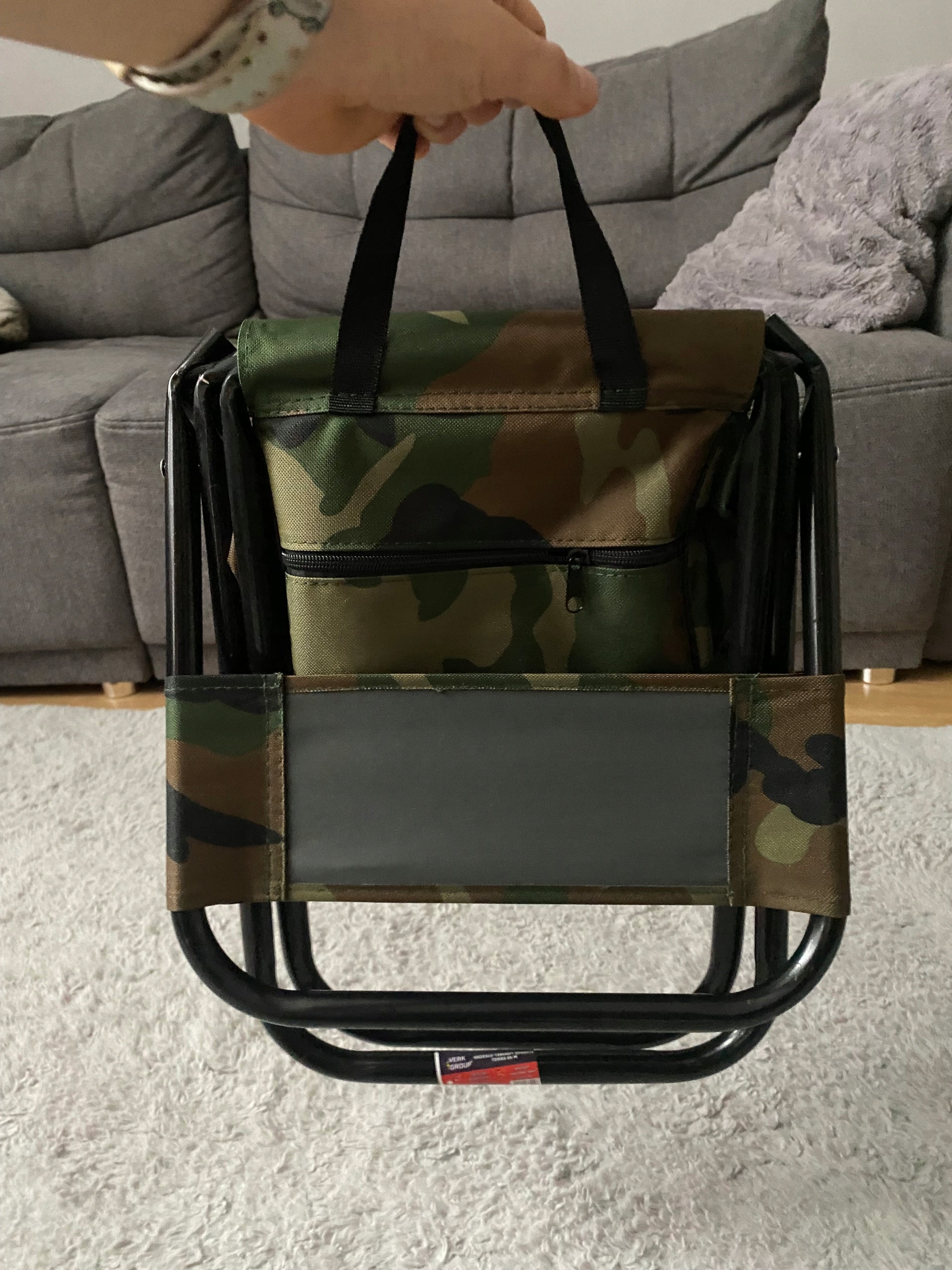 FOLDING HIKING CHAIR SMALL FISHING WITH BACKREST AND CAMO THERMOBAG Manufacturer code KRZESŁO WĘDKARSKIE SKŁADANE