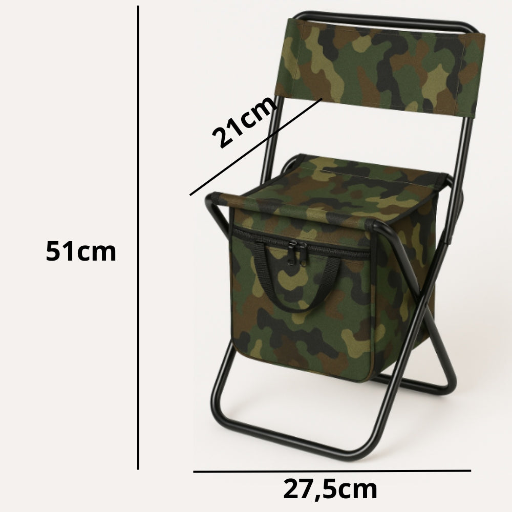 FOLDING HIKING CHAIR SMALL FISHING WITH BACKREST AND CAMO THERMOBAG Model KRZESŁO WĘDKARSKIE SKŁADANE