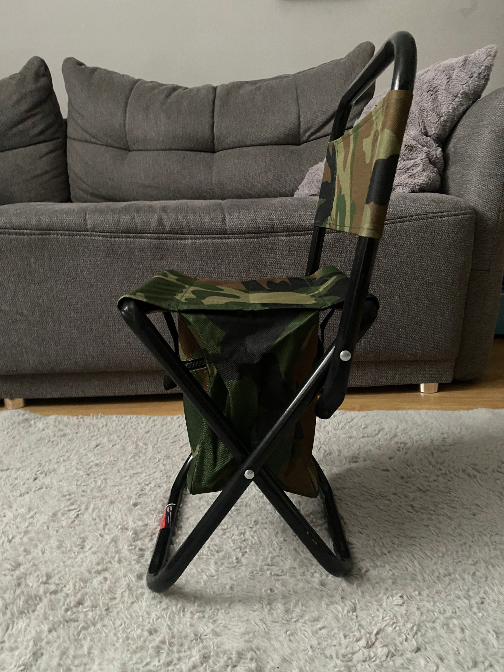 FOLDING HIKING CHAIR SMALL FISHING WITH BACKREST AND CAMO THERMOBAG Packaging status original