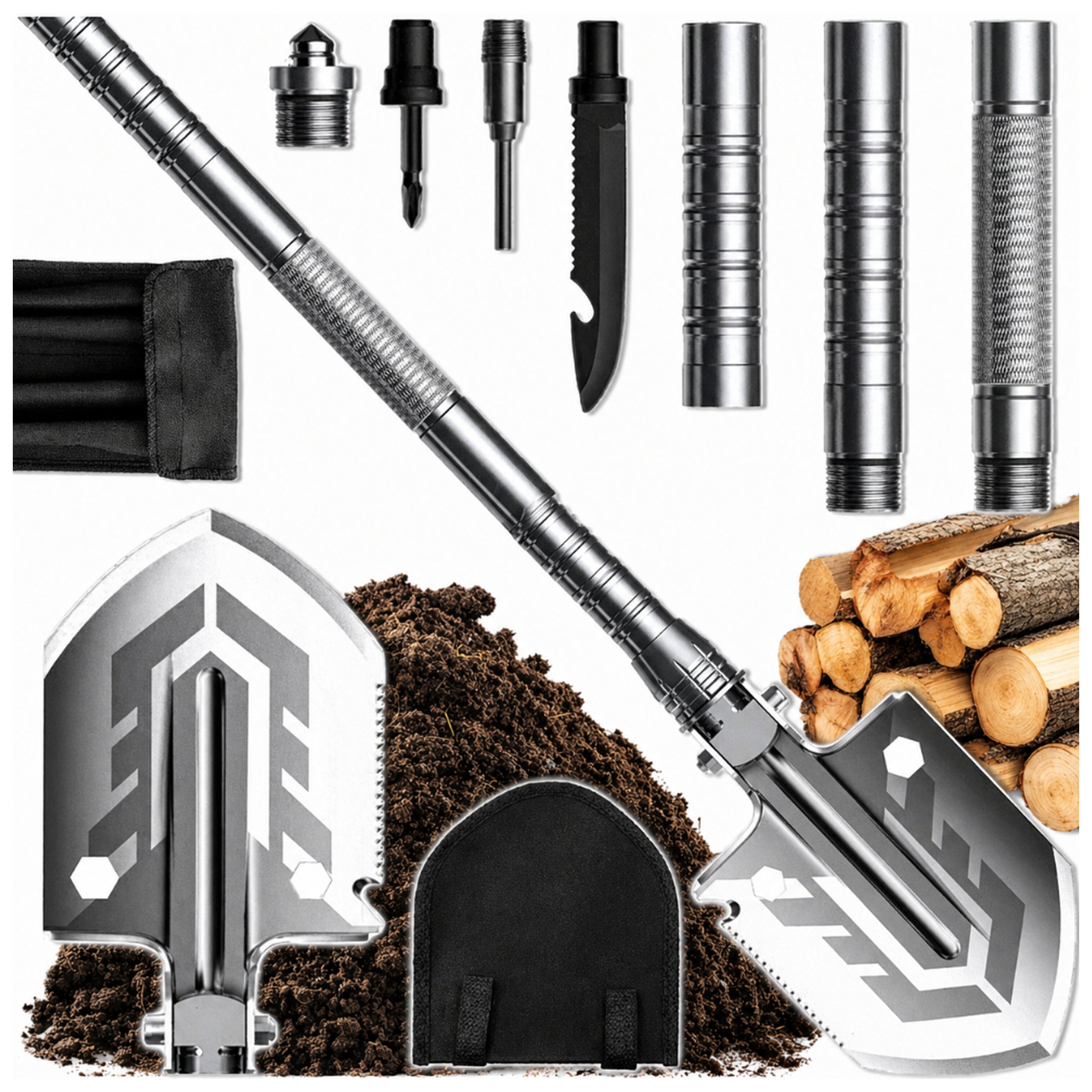 FOLDING MILITARY SURVIVAL SHOVEL MULTIFUNCTIONAL + 16IN1 ESSENTIAL