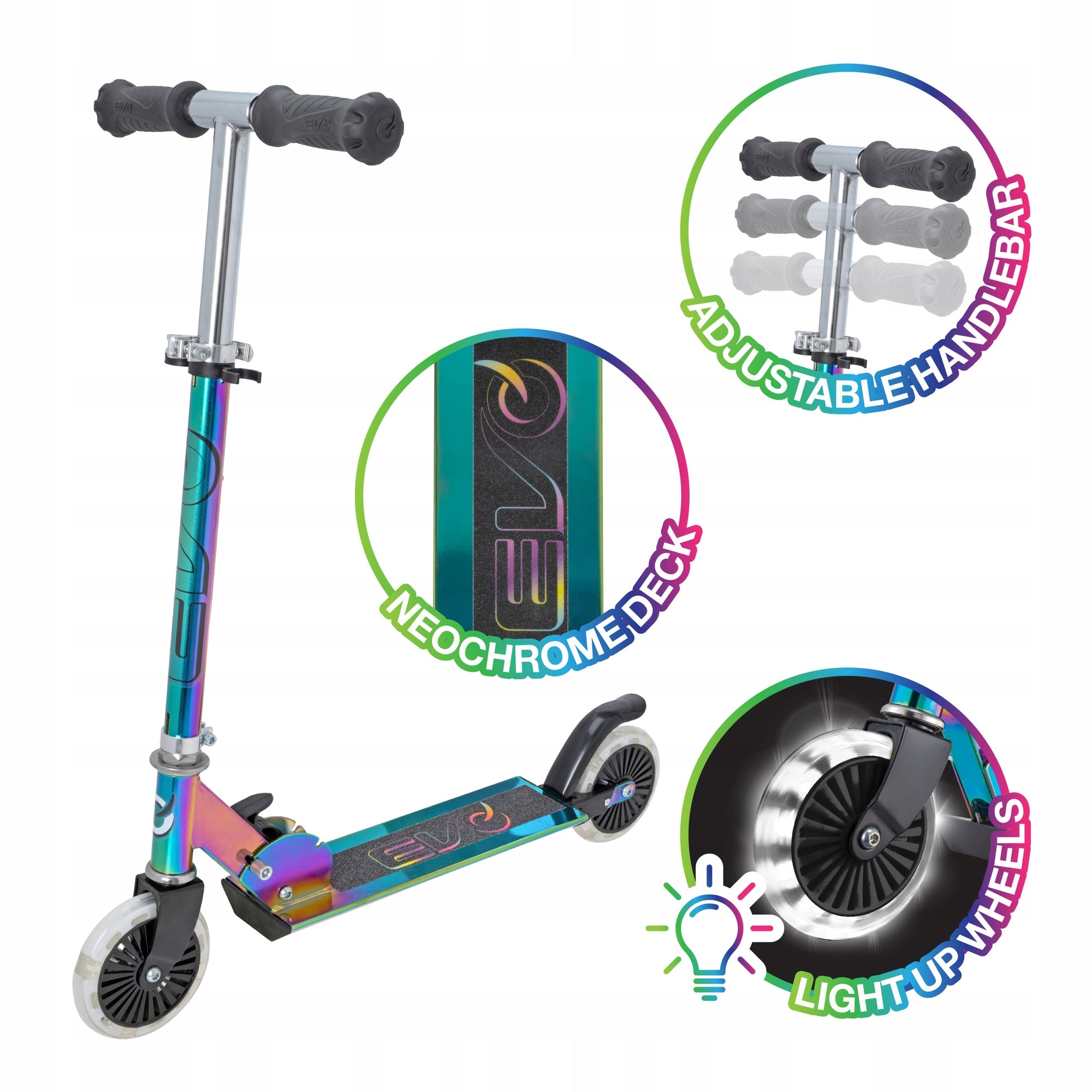 FOLDING SCOOTER LED NEOCHROME TWO-WHEELED FOR CHILDREN EVO 5+ Manufacturer code 1670167