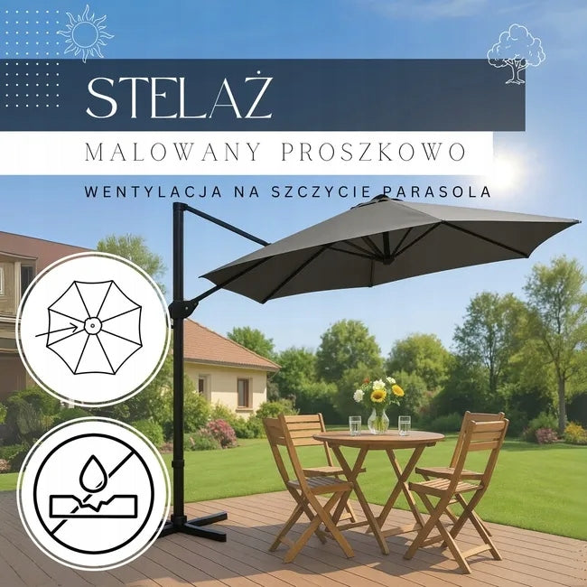 FOLDING SOLID GARDEN UMBRELLA for balcony terrace LARGE with cover 440cm Diameter/width 300 cm
