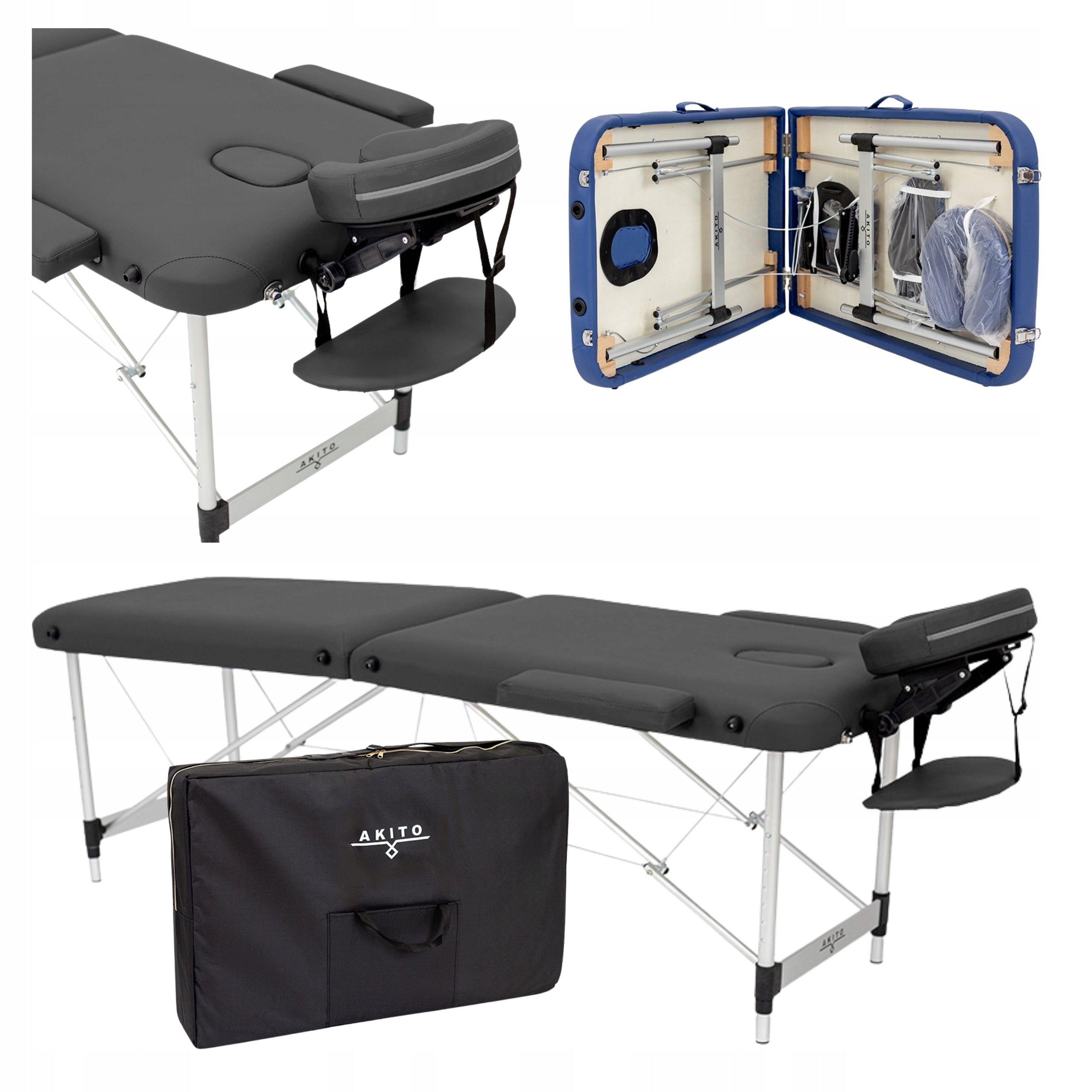 FOLDING TABLE FOR MASSAGE EROS AKITO ALUMINUM TWO-SEGMENT SET BLACK