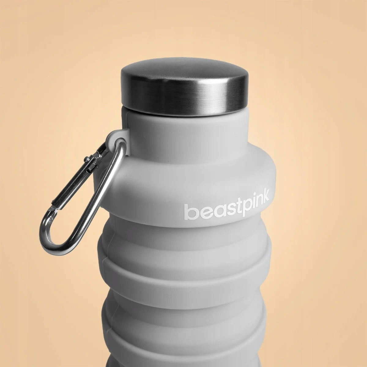 FOLDING WATER BOTTLE GREY 500 ML WITH SILICONE AND CARABINER BeastPink Brand GymBeam
