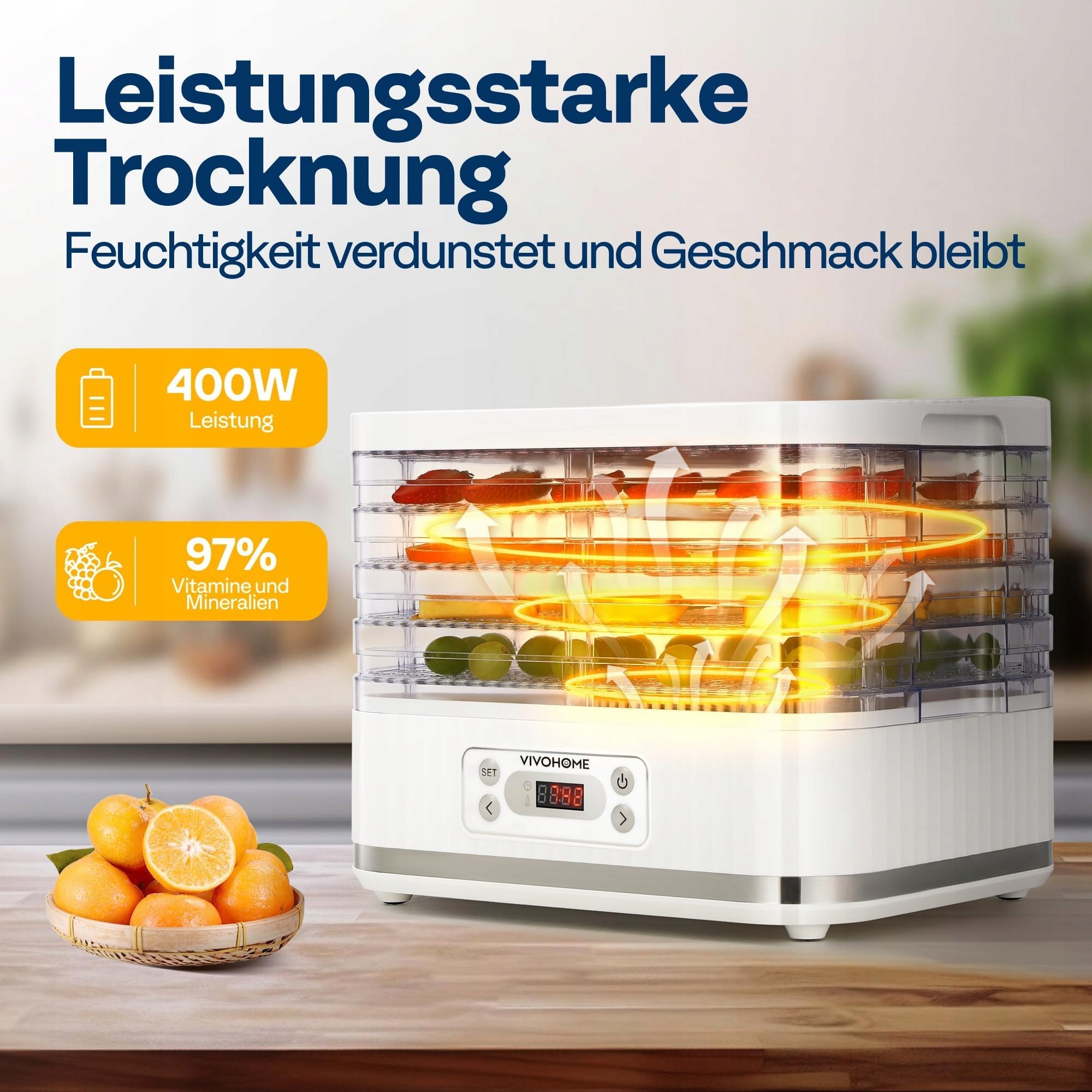 FOOD DRYER 400W 5 TRAYS 35-70°C TIMER 72H Manufacturer code VH1262EU