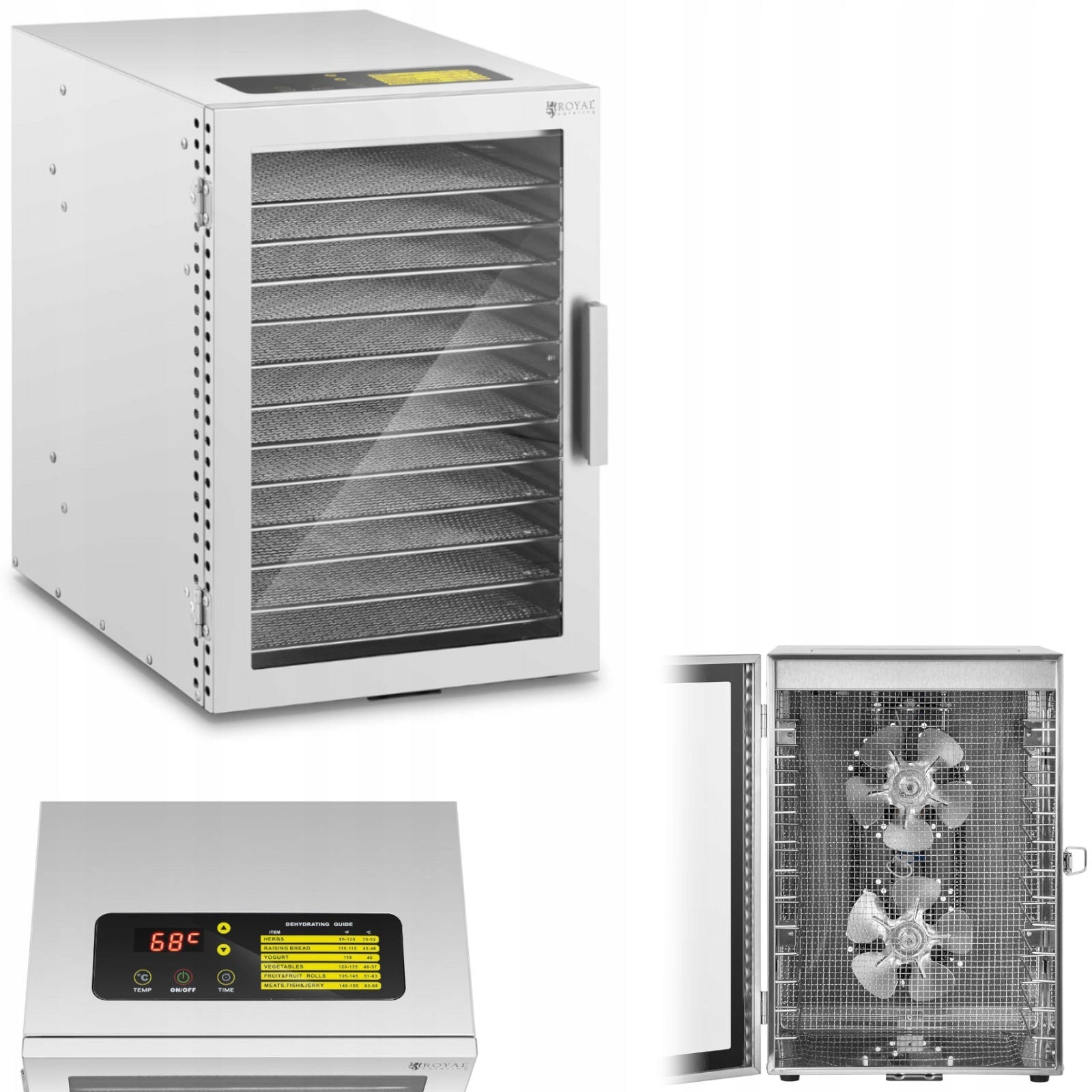 FOOD DRYER 800W 12 GRATE STAINLESS STEEL 230V TIMER 24H