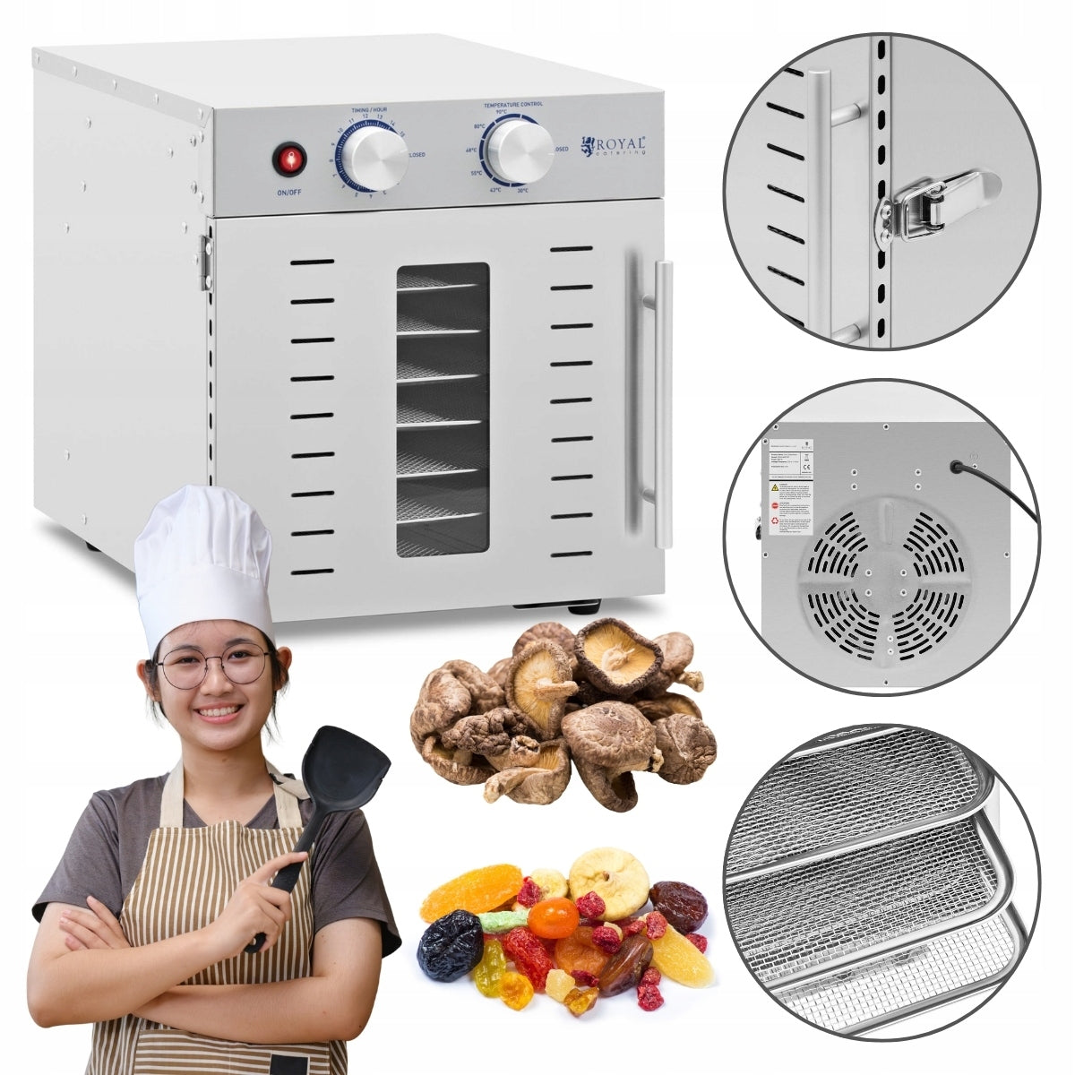 FOOD DRYER DEHYDRATOR 8 TRAYS 800W STEEL 22L - ROYAL CATERING