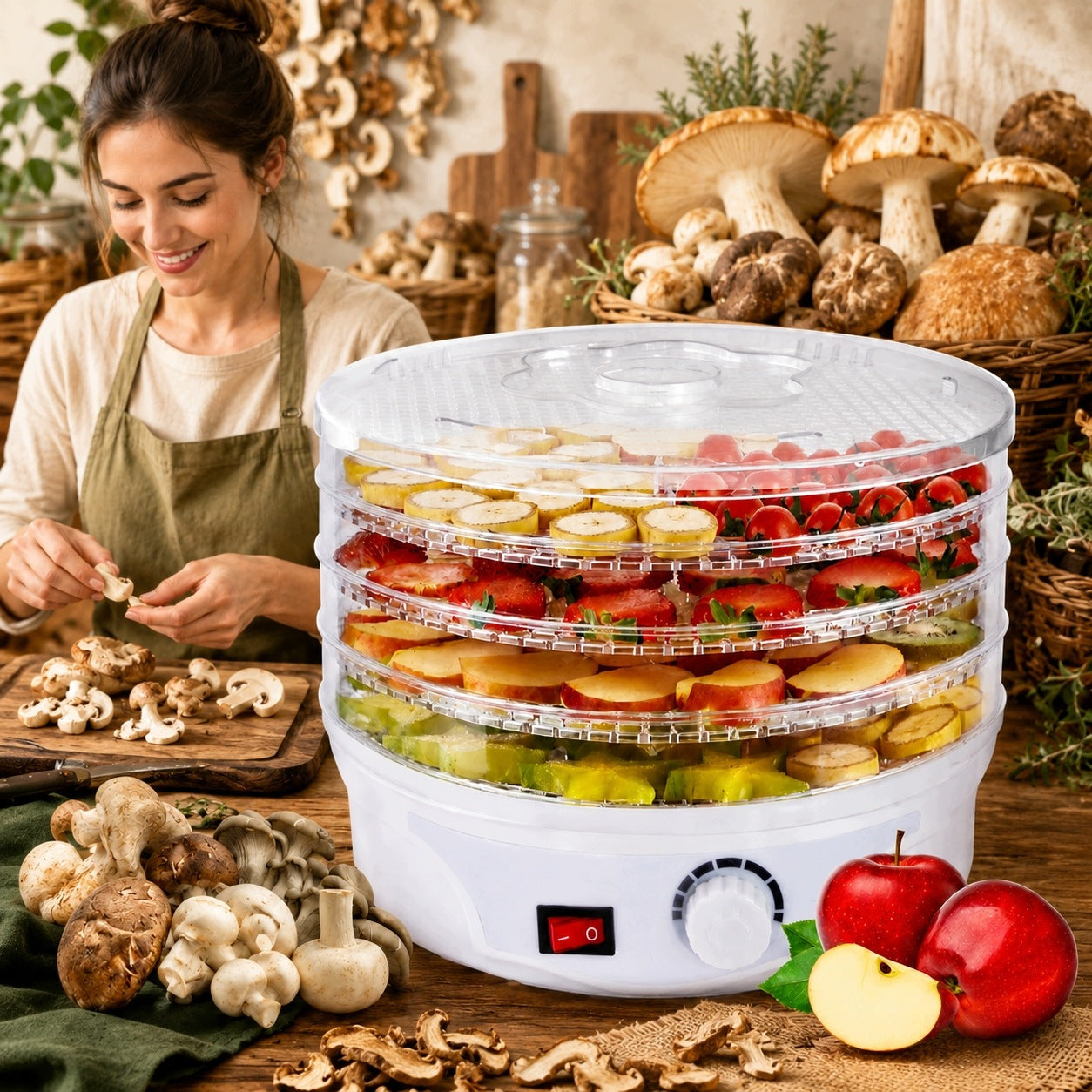 FOOD DRYER FOR HERB FRUIT MUSHROOMS 4 SIEVES COMPACT HOME KITCHEN
