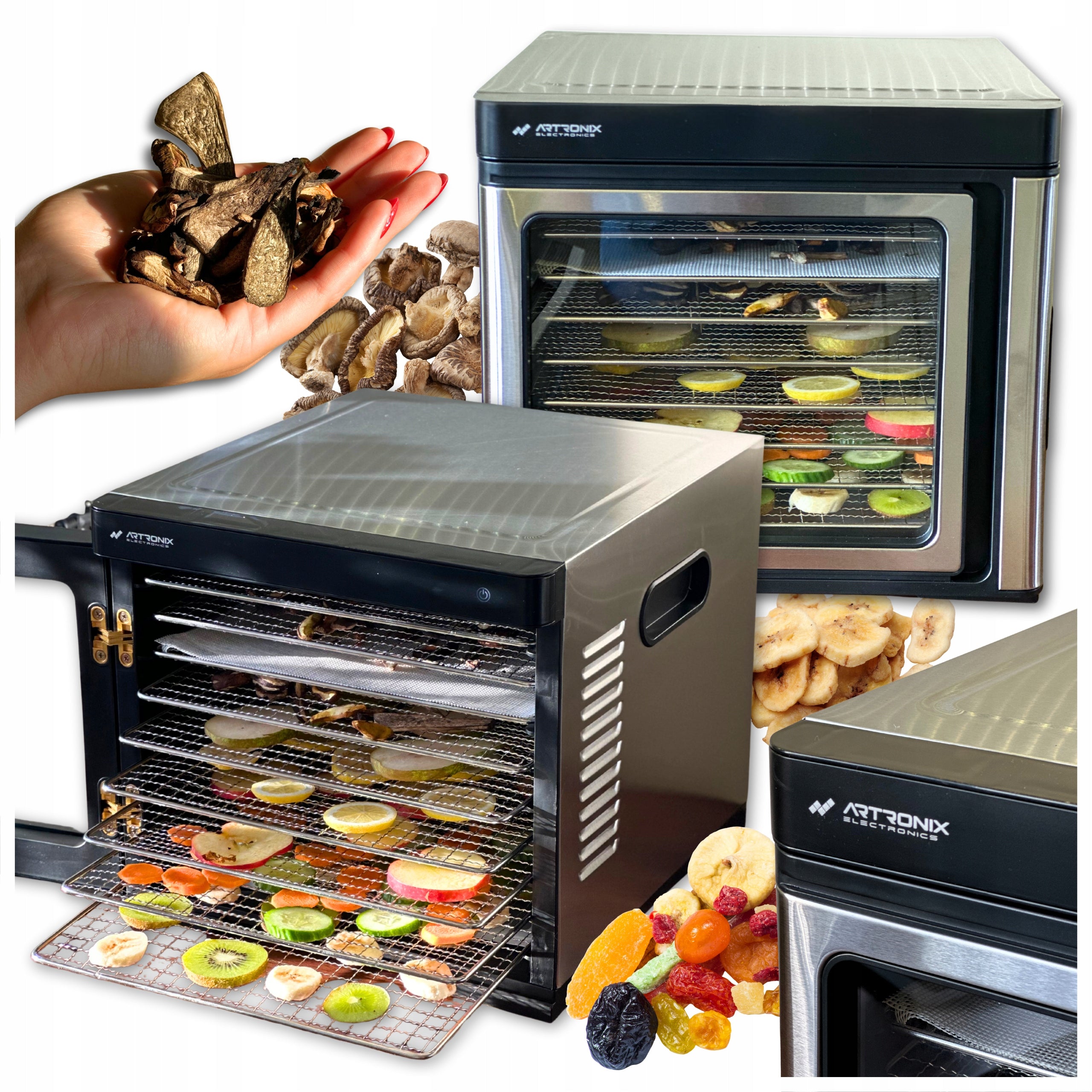 FOOD DRYER FOR MUSHROOM FRUIT VEGETABLE HERBS TIMER LCD STEEL 9 TRAYS