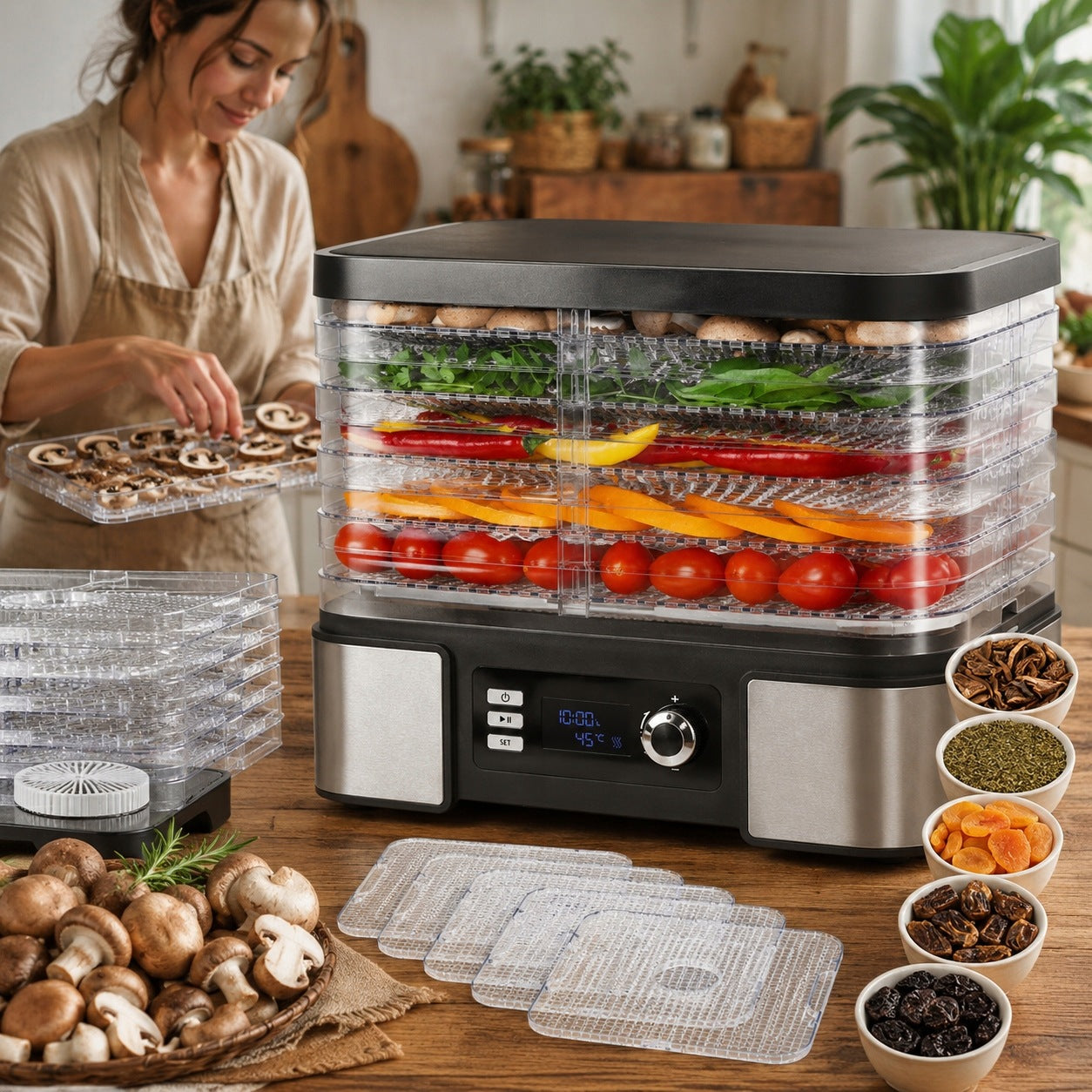 FOOD DRYER FOR MUSHROOMS, FRUIT TIMER LED SMART 10IN1 QUICK DRYING Packaging status original