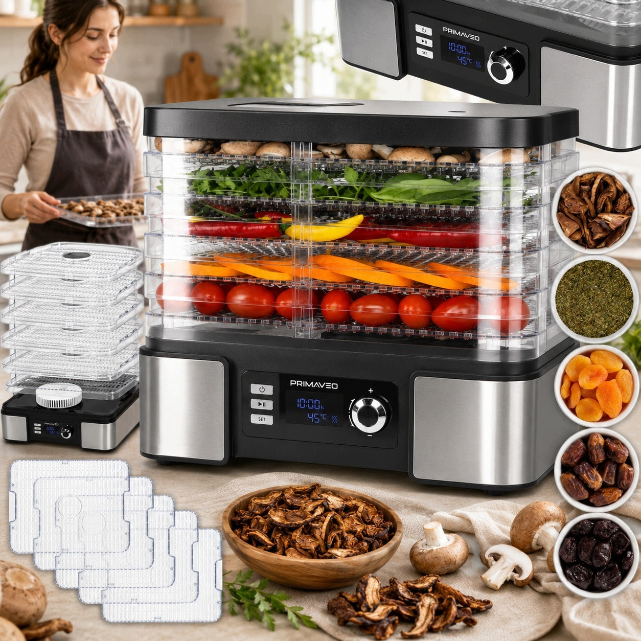 FOOD DRYER FOR MUSHROOMS, FRUIT TIMER LED SMART 10IN1 QUICK DRYING