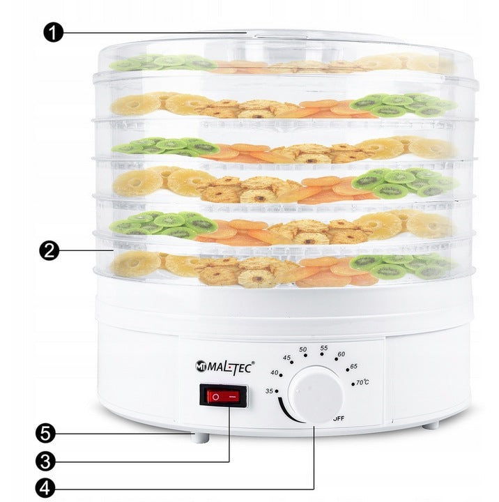 FOOD DRYER FOR VEGETABLE FRUIT MUSHROOMS ADJUSTABLE 5 LEVELS 600W LARGE Manufacturer code SUSZARKA Kashiro v2