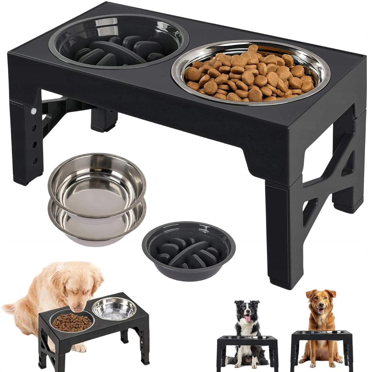 FOOD FEEDER 2 BOWLS STAINLESS STEEL FREE FORAGING FOR SMALL