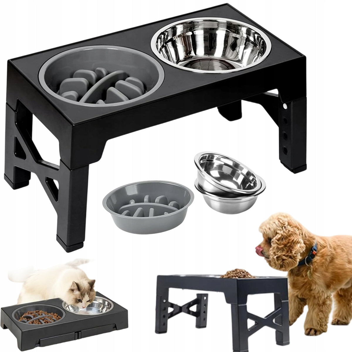 FOOD FEEDER ADJUSTABLE 5 LEVELS STAINLESS STEEL DOG BOWL