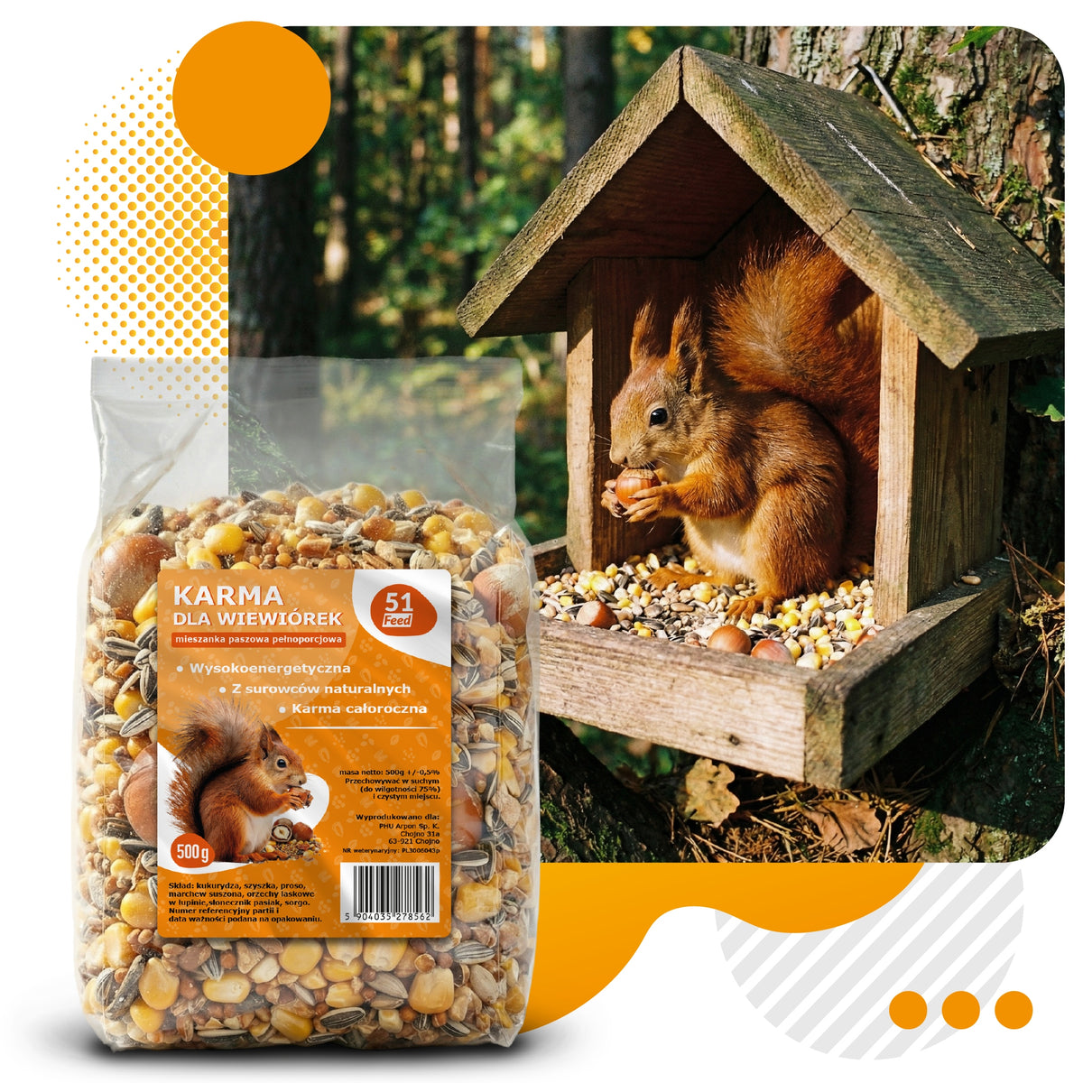 FOOD FOR SQUIRRELS 500g FOOD GRAIN MIXTURE FOR 4 SEASONS Packaging status original
