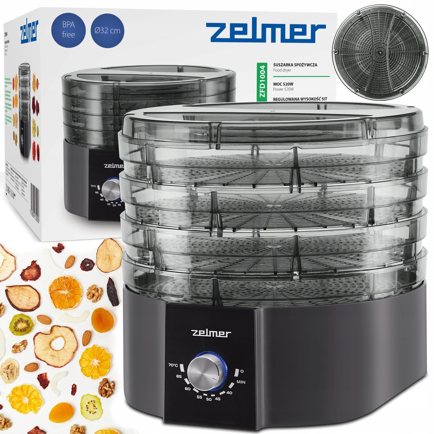FOOD MUSHROOM DRYER FRUIT VEGETABLES HERBS LARGE 4 SIEVES 32cm 10kg 520W