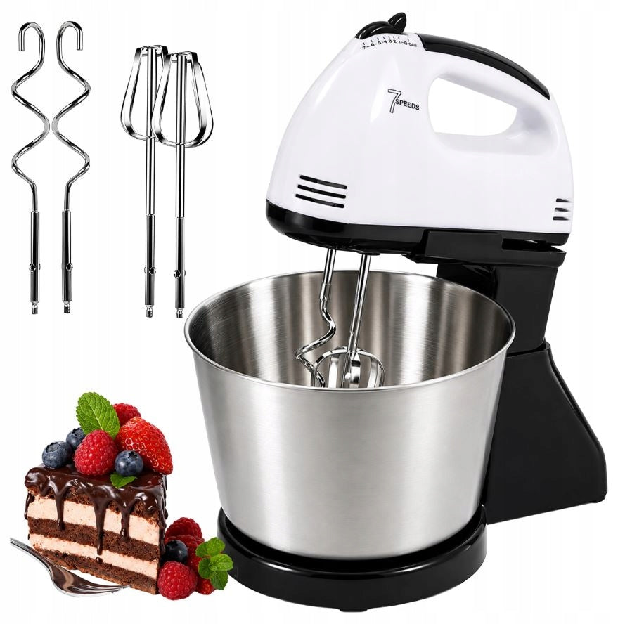FOOD PROCESSOR HAND MIXER POWERFUL WITH STEEL BOWL 7 SPEEDS 100W TIPS