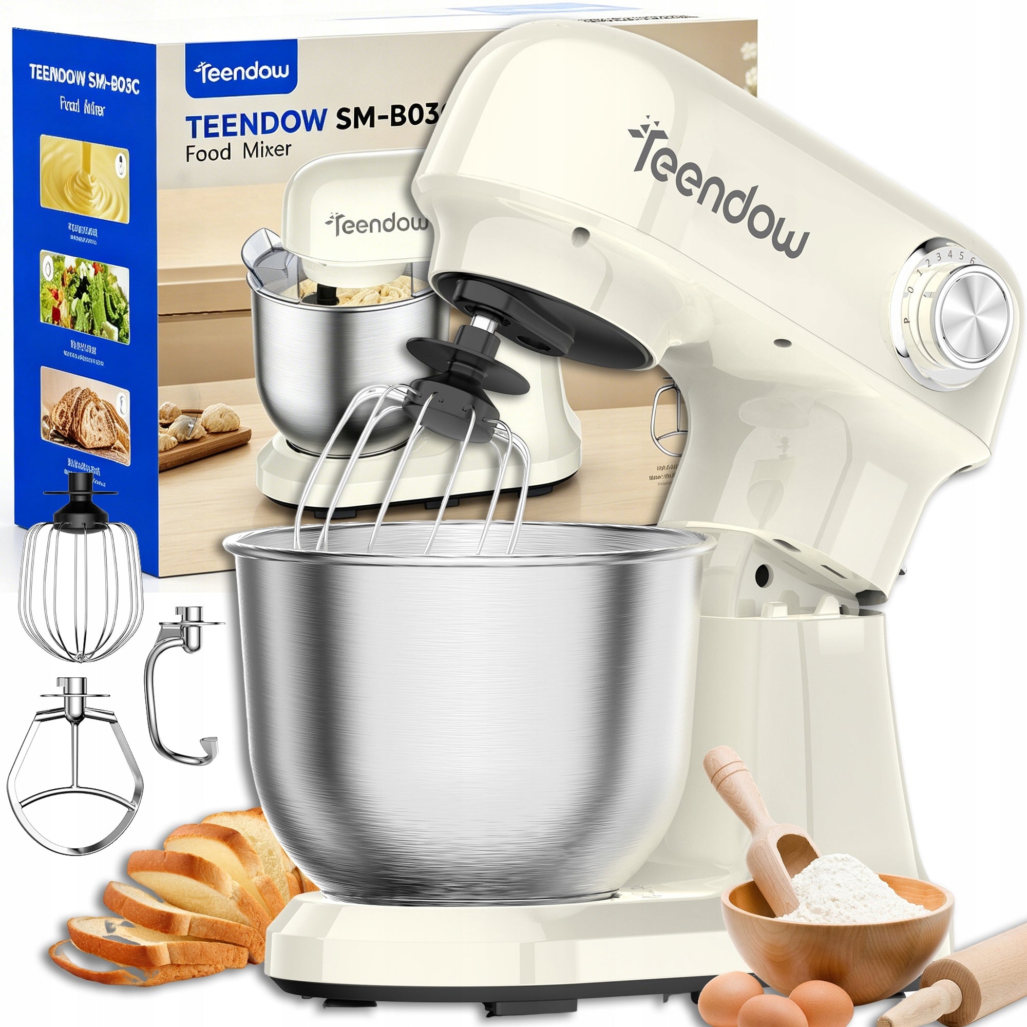FOOD PROCESSOR MIXER STIRRER HOOK BOWL ROTATING BREAD CAKE 1500W 9SPEED