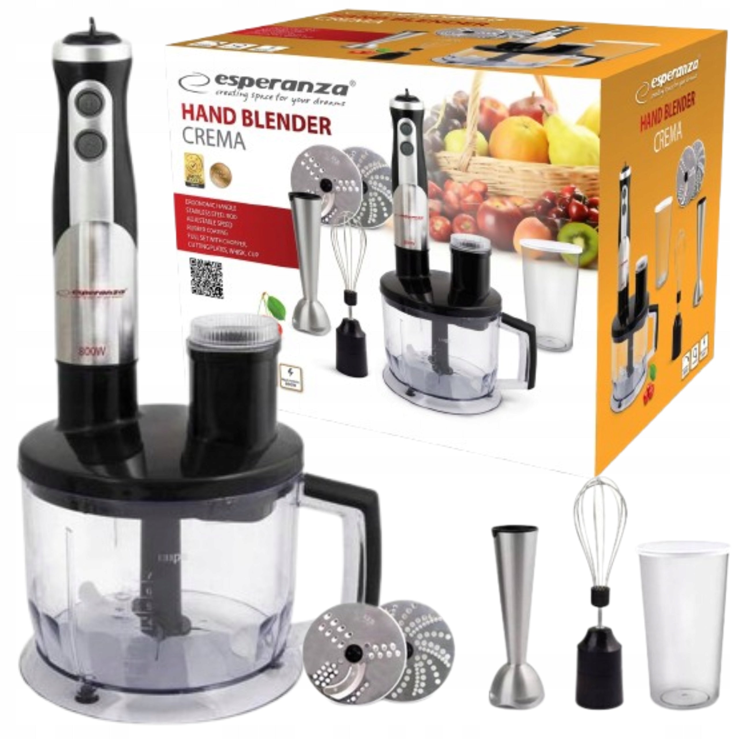 FOOD PROCESSOR MULTIFUNCTION HAND BLENDER BEATER MIXER CREMA 800W