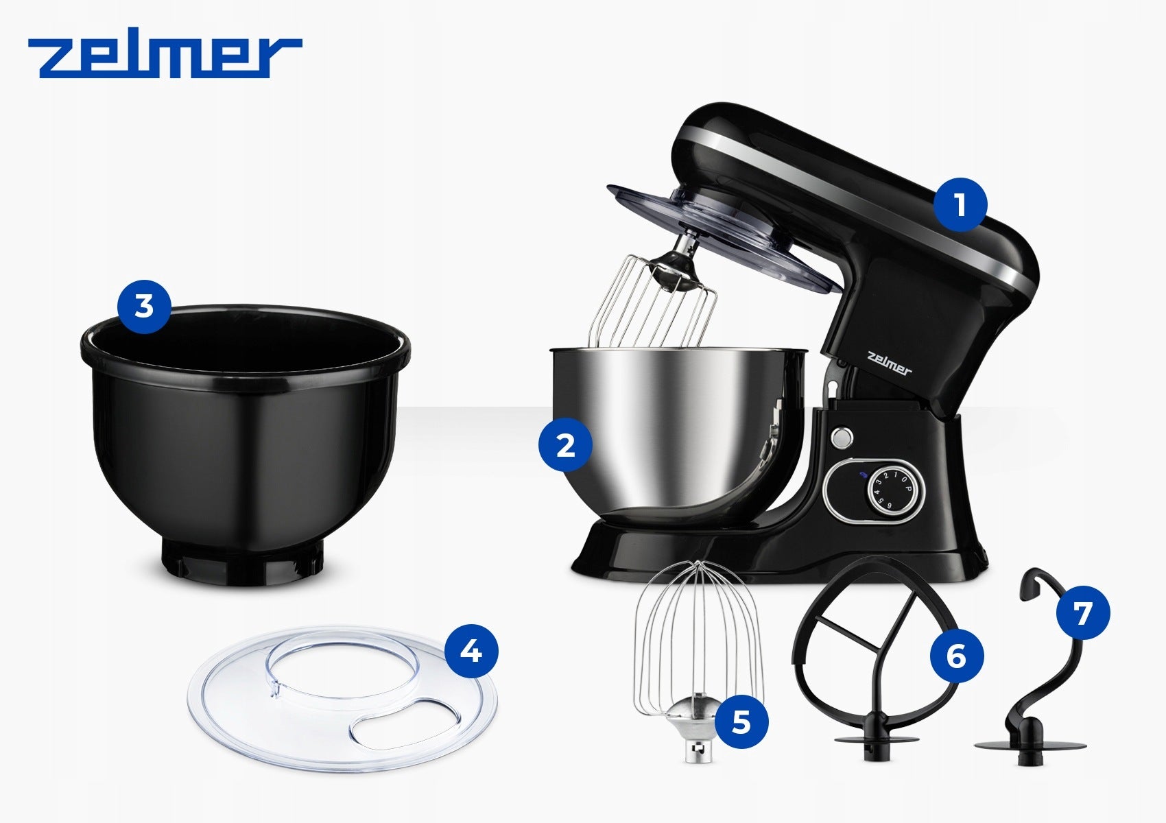 FOOD PROCESSOR MULTIFUNCTIONAL PLANETARY ZELMER TWO BOWLS 1200W WHIPPING Manufacturer code 70305821P