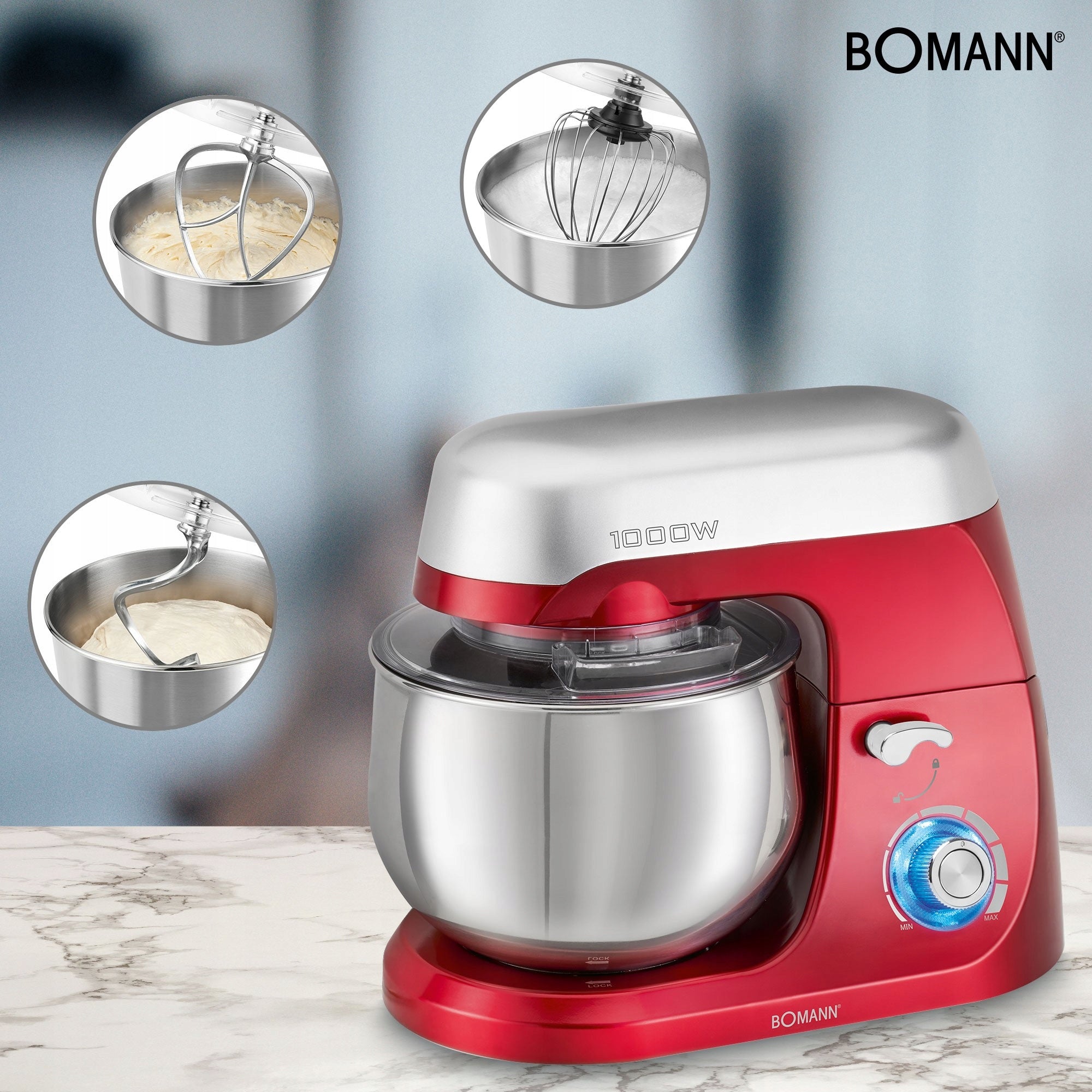 FOOD PROCESSOR, PLANETARY MIXER BOMANN KM CB RED Power rating 1000 W
