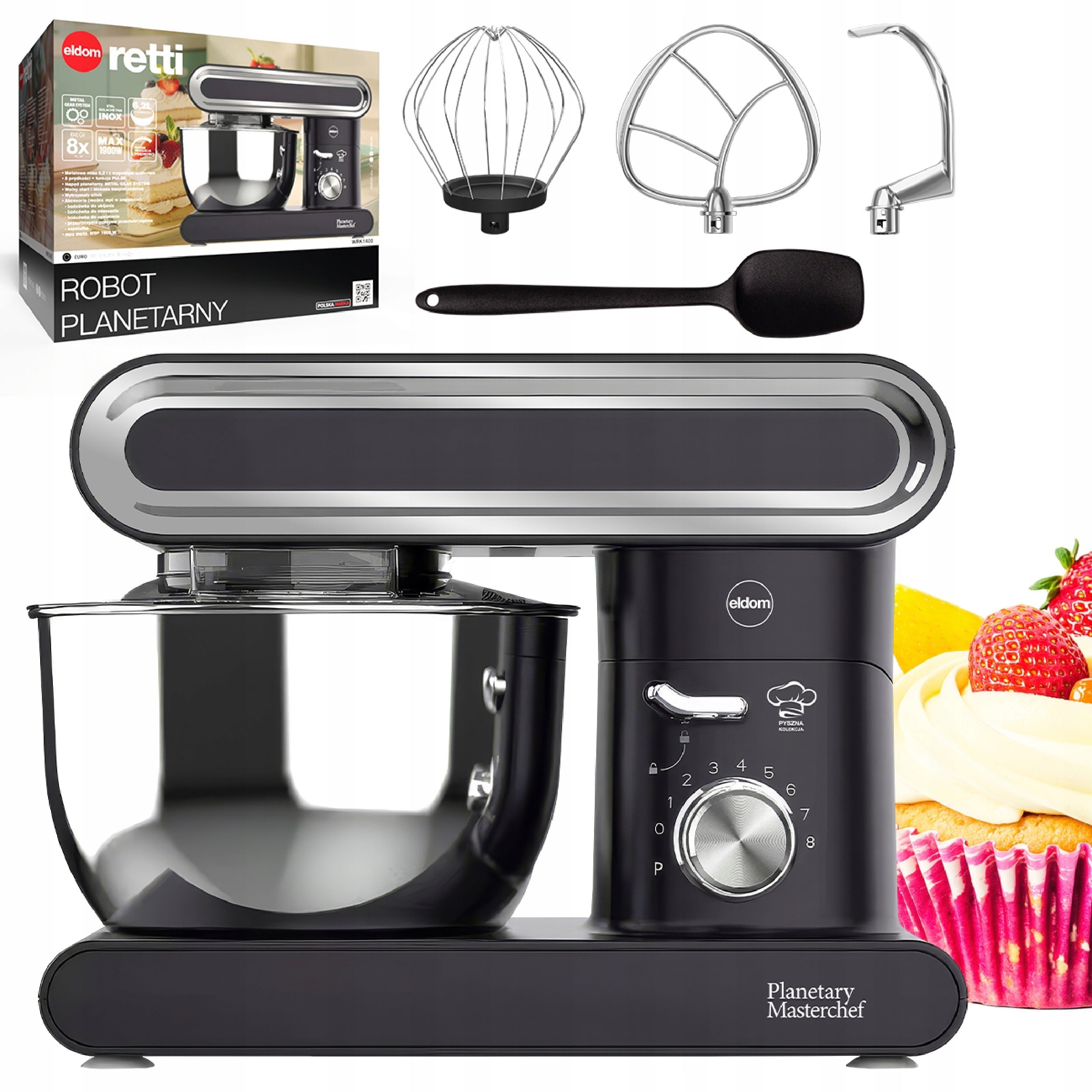 FOOD PROCESSOR PLANETARY MIXER WITH BOWL 6,2L 3 STIRRERS WRK1400 BLACK