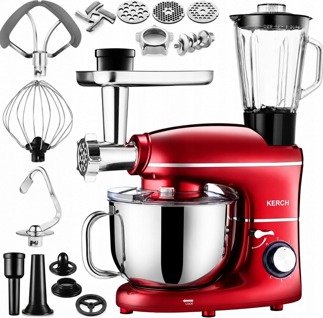 FOOD PROCESSOR PLANETARY MIXER WITH BOWL KERCH ROTARY 4000W RED 6,2L